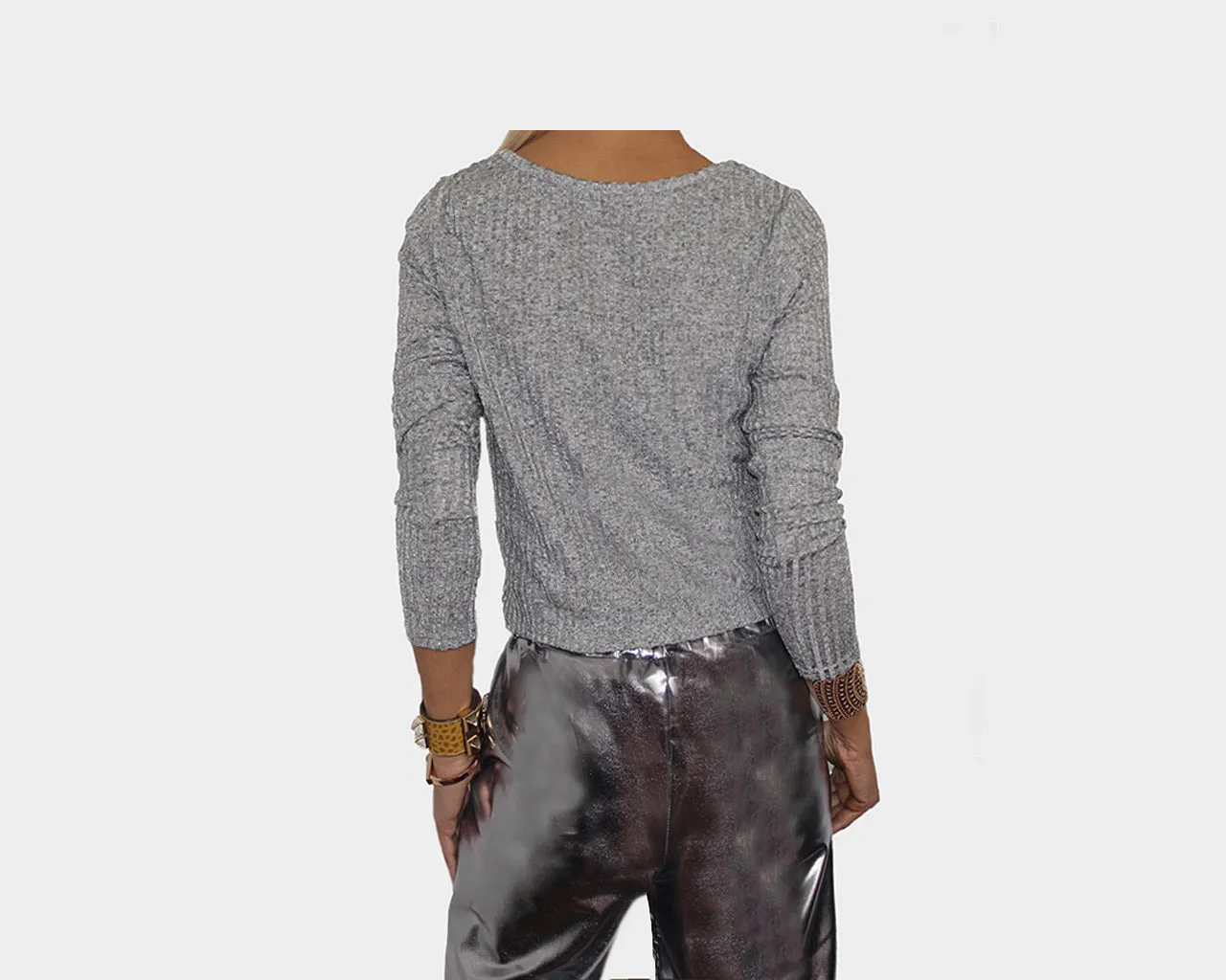 2. Silver Heather Gray Crop Sweater Top - The Park Avenue