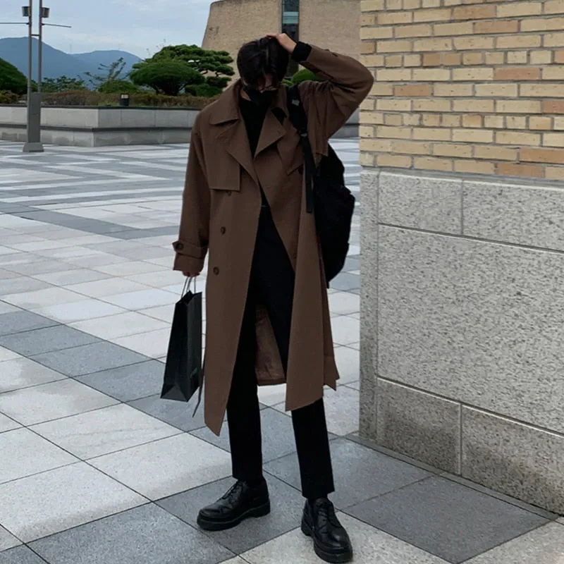 2023 Brand New Spring Trench Korean Men's Fashion Overcoat for Male Long Windbreaker Streetwear Men Coat Outer Wear Clothing