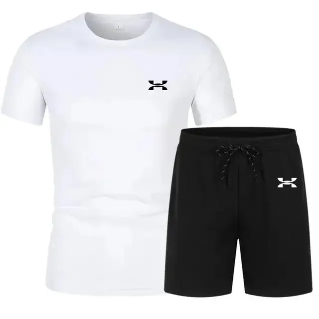 2024 New Men's Sports Suit Summer Suit Men's Fitness Suit Short Sleeve T-shirt   Shorts Quick Drying Suit 2 Sets Pant Sets