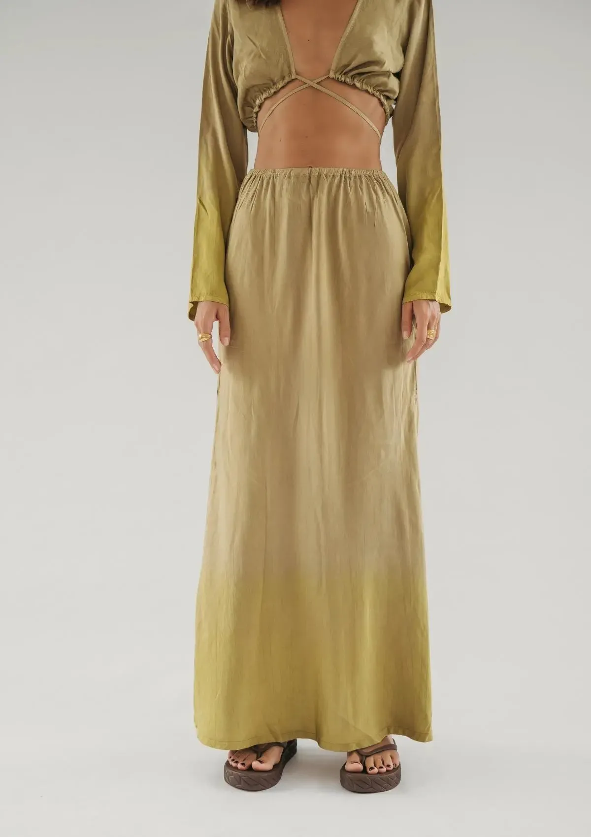 ADELE MAXI SKIRT - CURRY & OLIVE OIL OMBRE