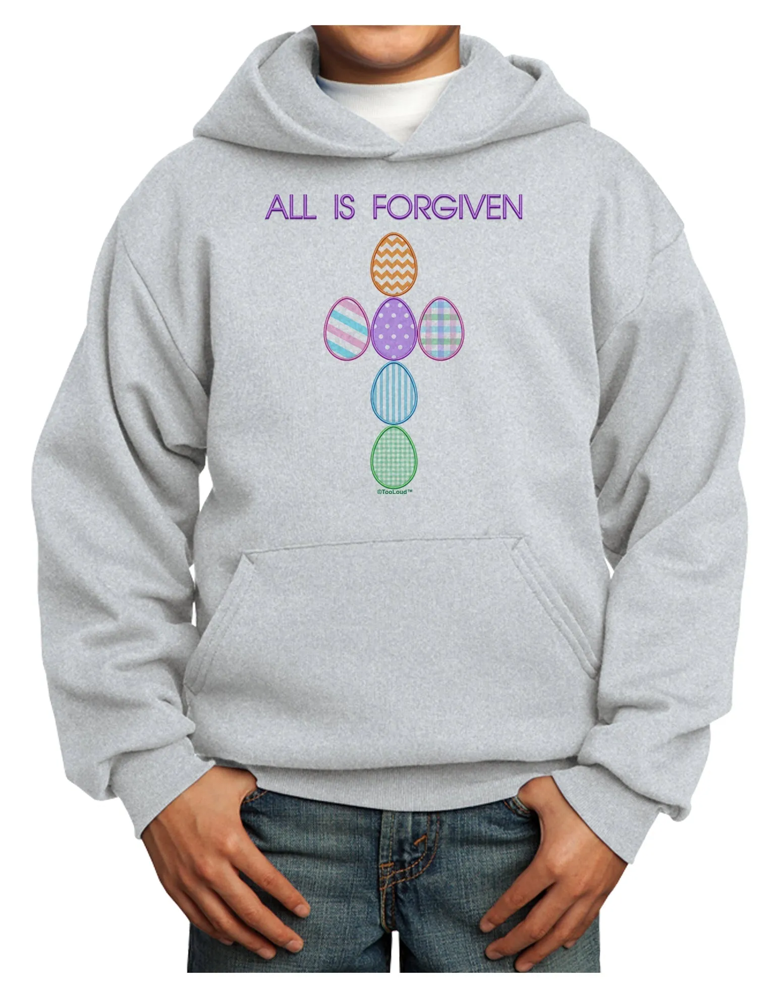 All is forgiven Cross Faux Applique Youth Hoodie Pullover Sweatshirt