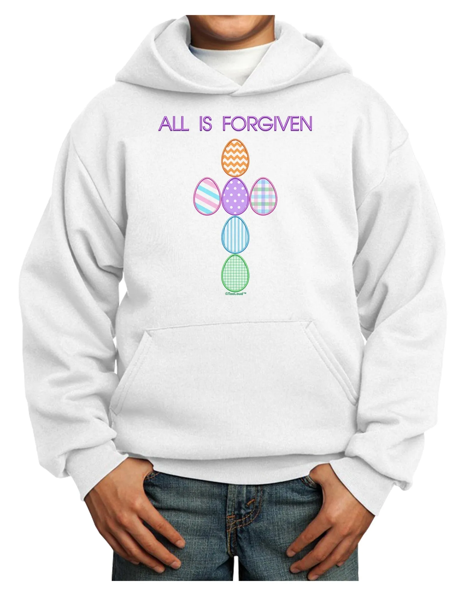 All is forgiven Cross Faux Applique Youth Hoodie Pullover Sweatshirt