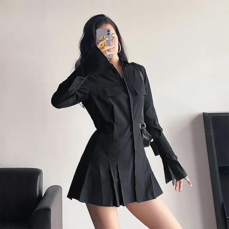 Amozae mad scientist dress to impress INS Autumn New Shirt Design Sense Bell Sleeve Elegant Waist Slimming Lapel Long Sleeve Dress Women