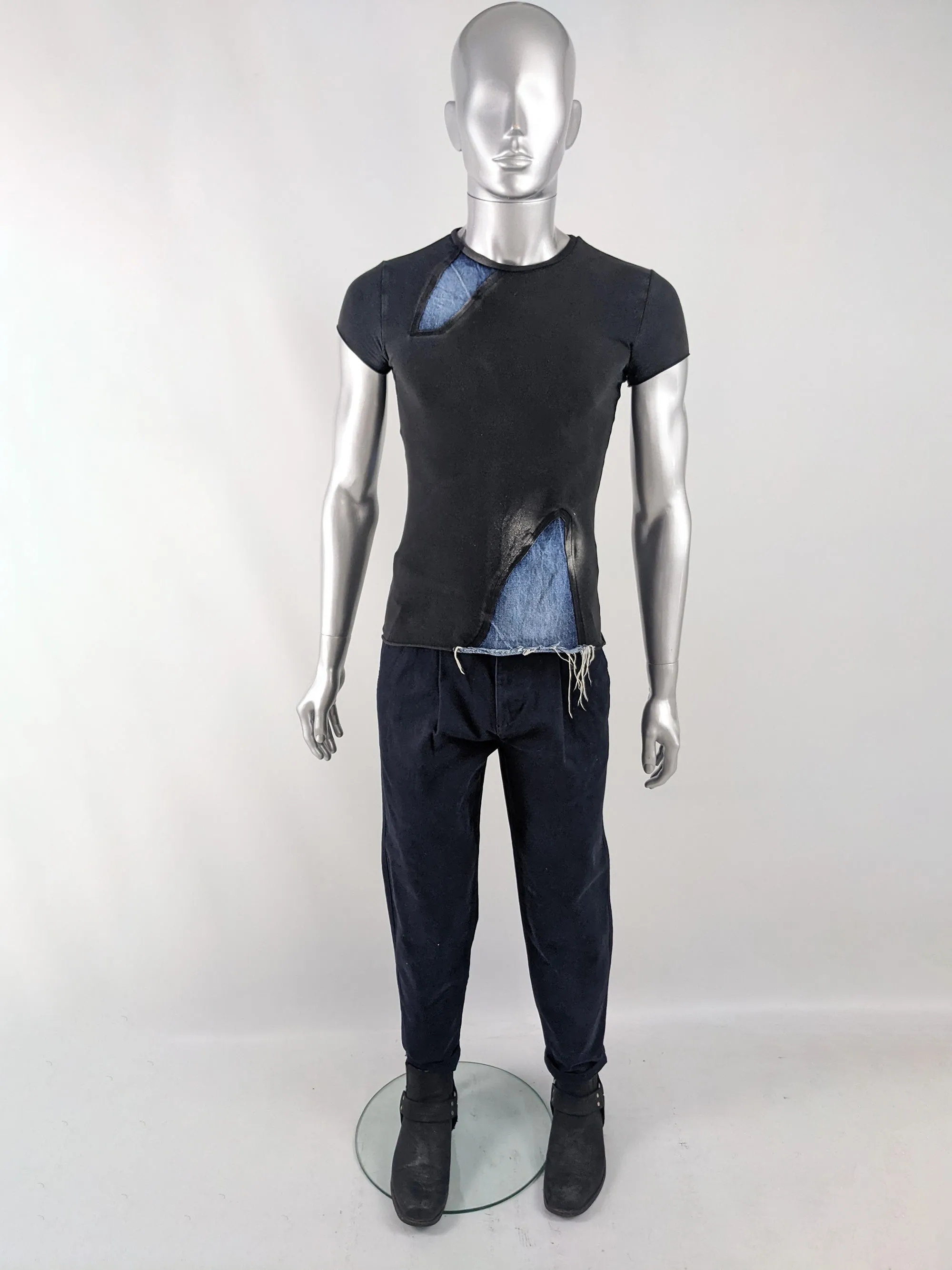 Andrew Mackenzie Vintage Mens Denim Patchwork  T-shirt, Spring 2002