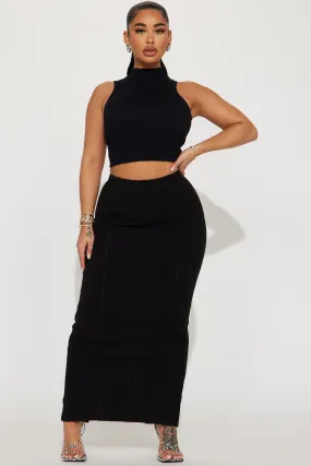 Ashley Heavy Ribbed Maxi Skirt - Black