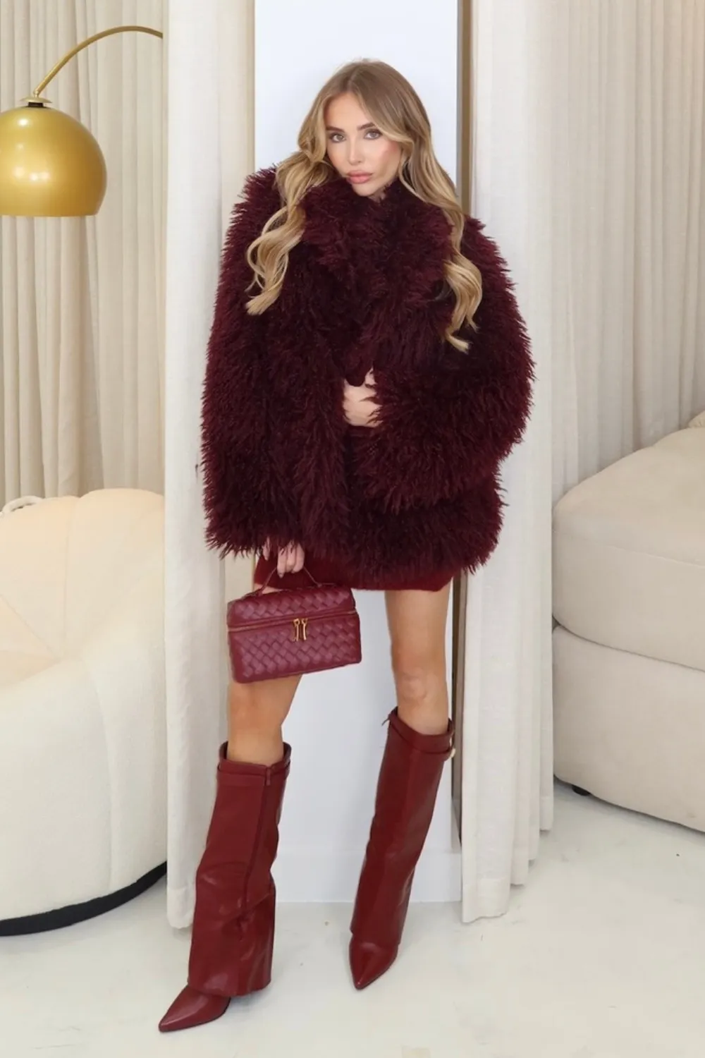 Ava burgundy Mongolian faux fur coat