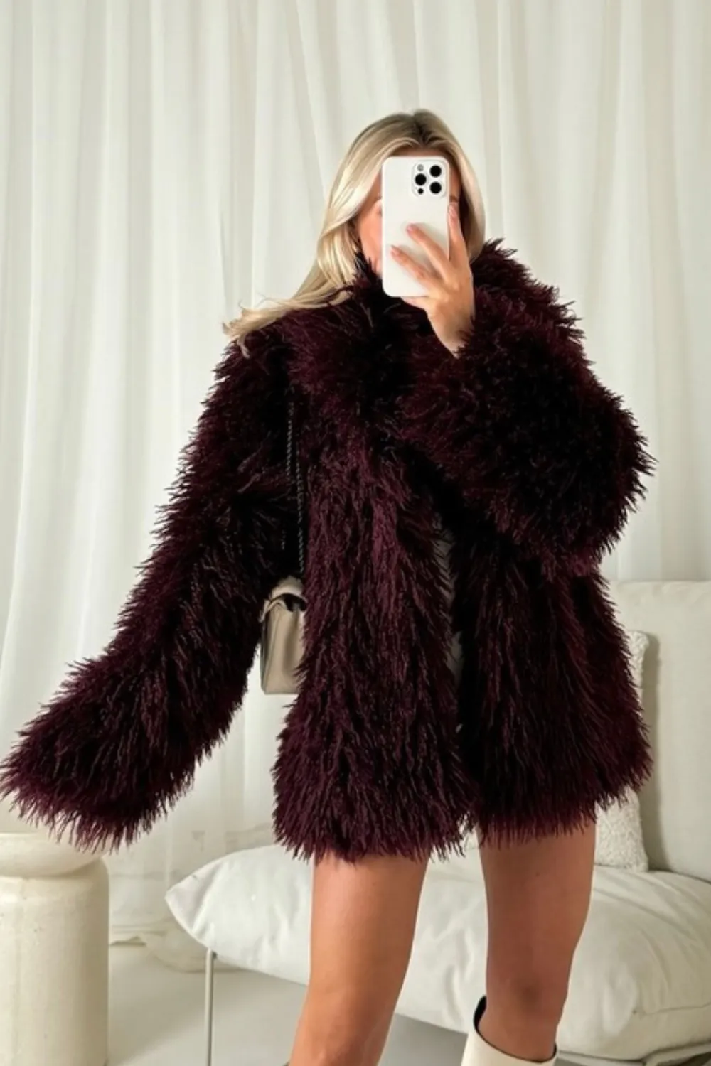 Ava burgundy Mongolian faux fur coat