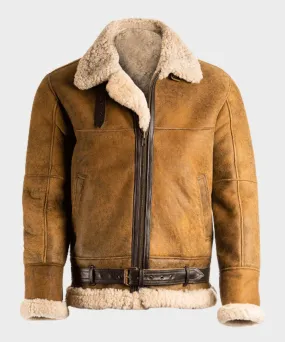 Aviator Mens Brown Sheepskin Shearling B3 Leather Jacket