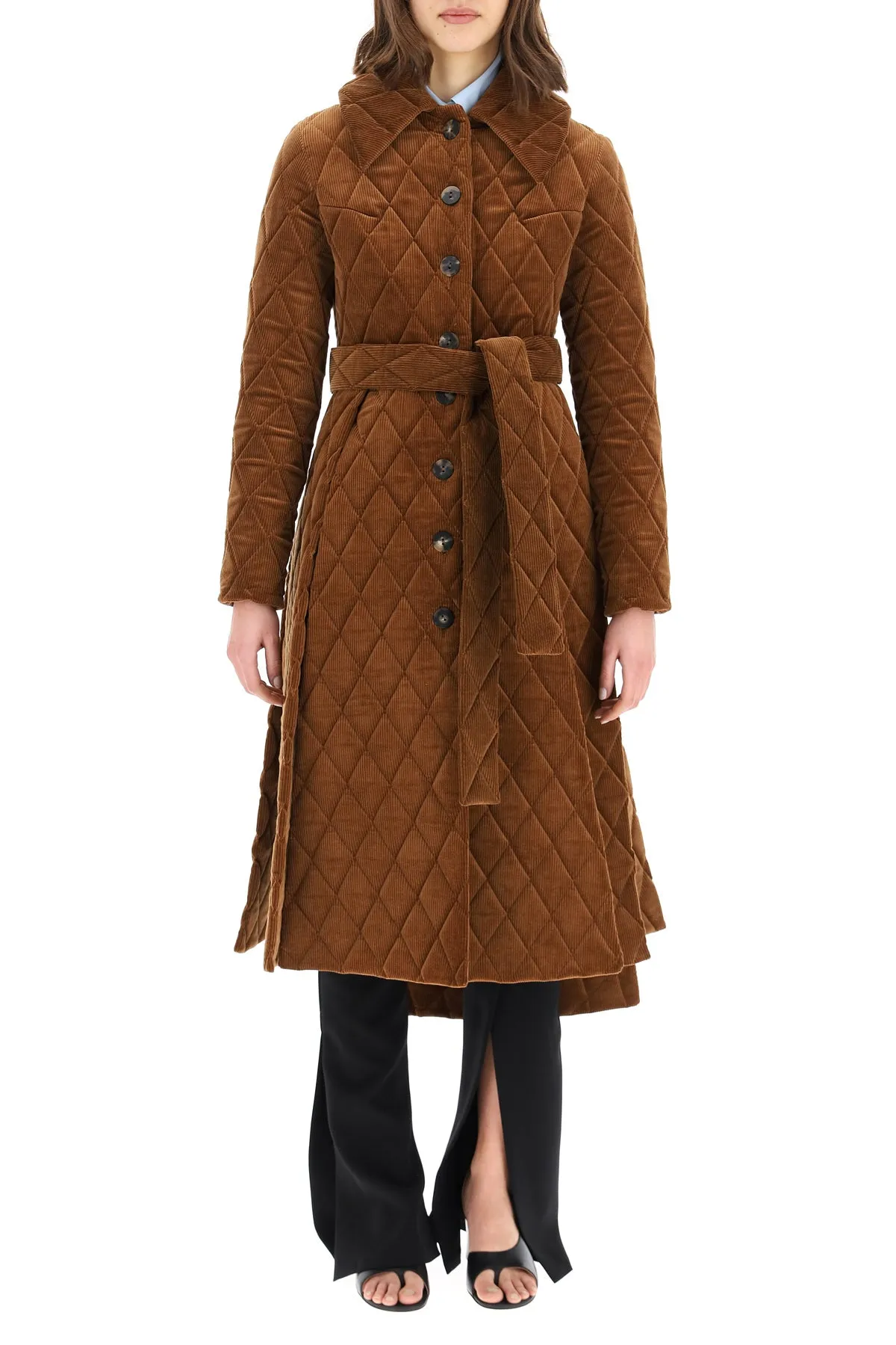 A.W.A.K.E. Mode Quilted Belted Corduroy Coat