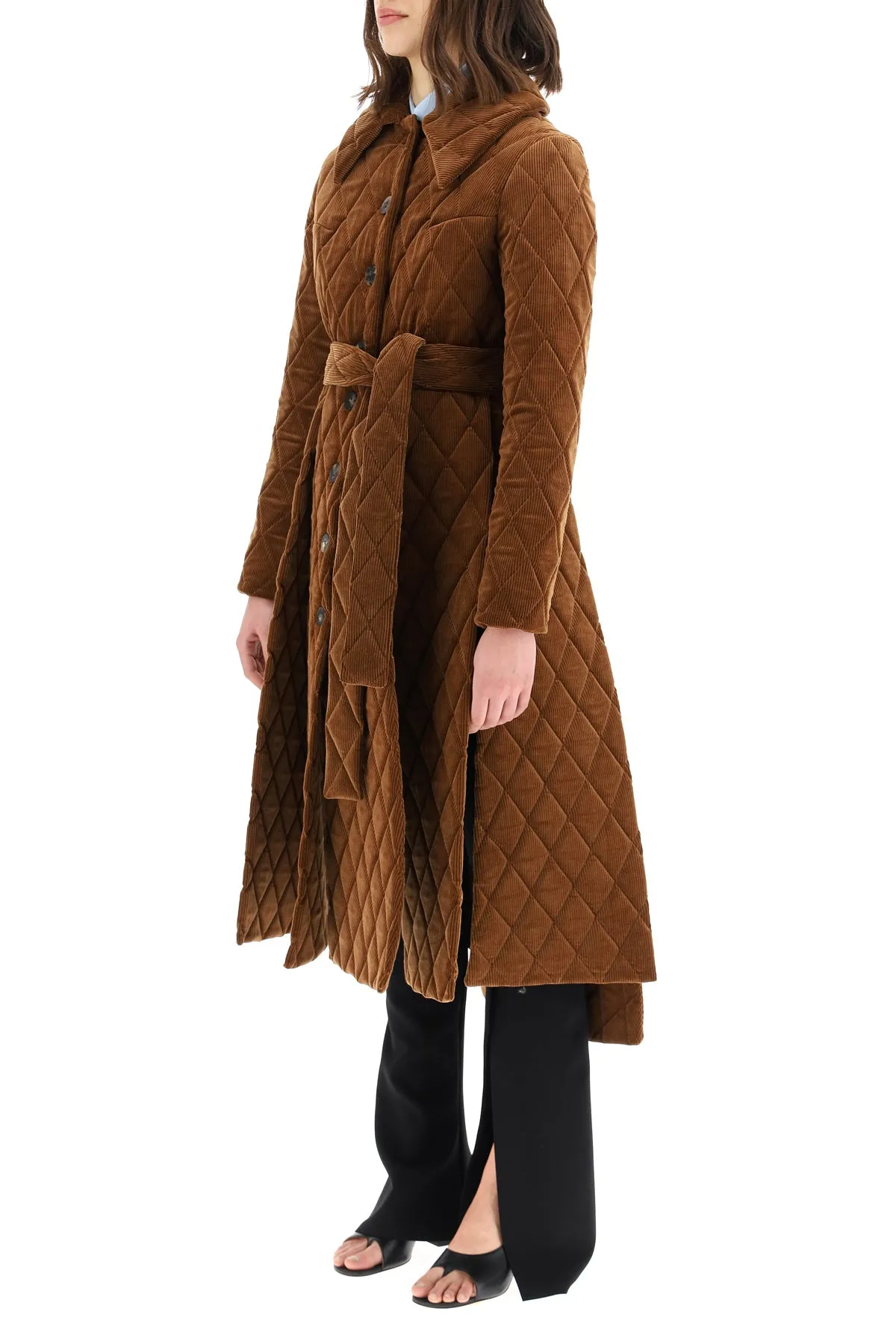 A.W.A.K.E. Mode Quilted Belted Corduroy Coat