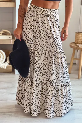 Beige Leopard Print Maxi Skirt