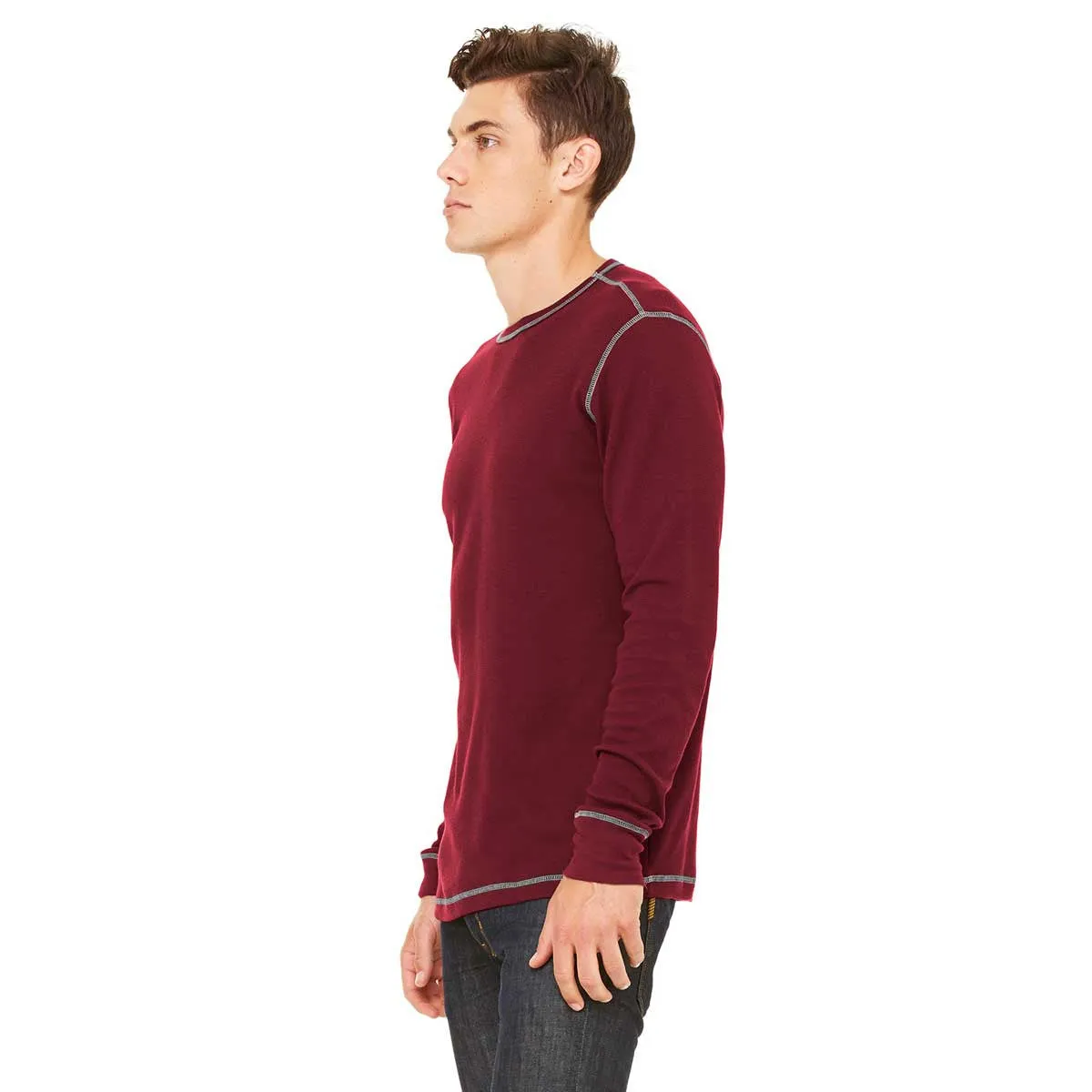 Bella   Canvas Men's Maroon/Silver Thermal Long-Sleeve T-Shirt