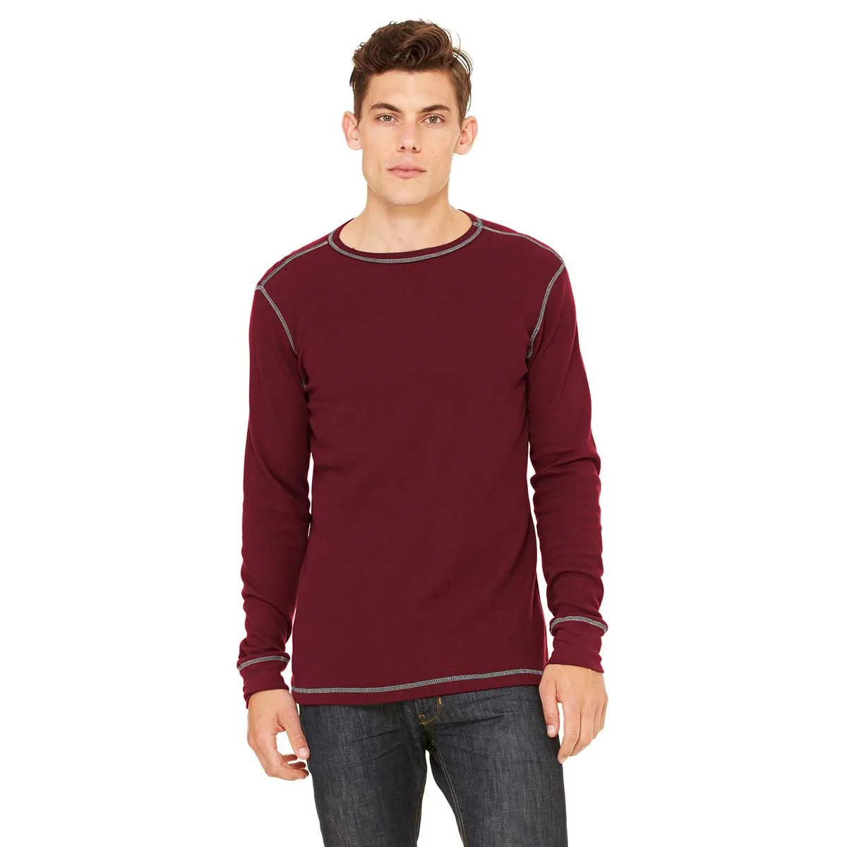 Bella   Canvas Men's Maroon/Silver Thermal Long-Sleeve T-Shirt