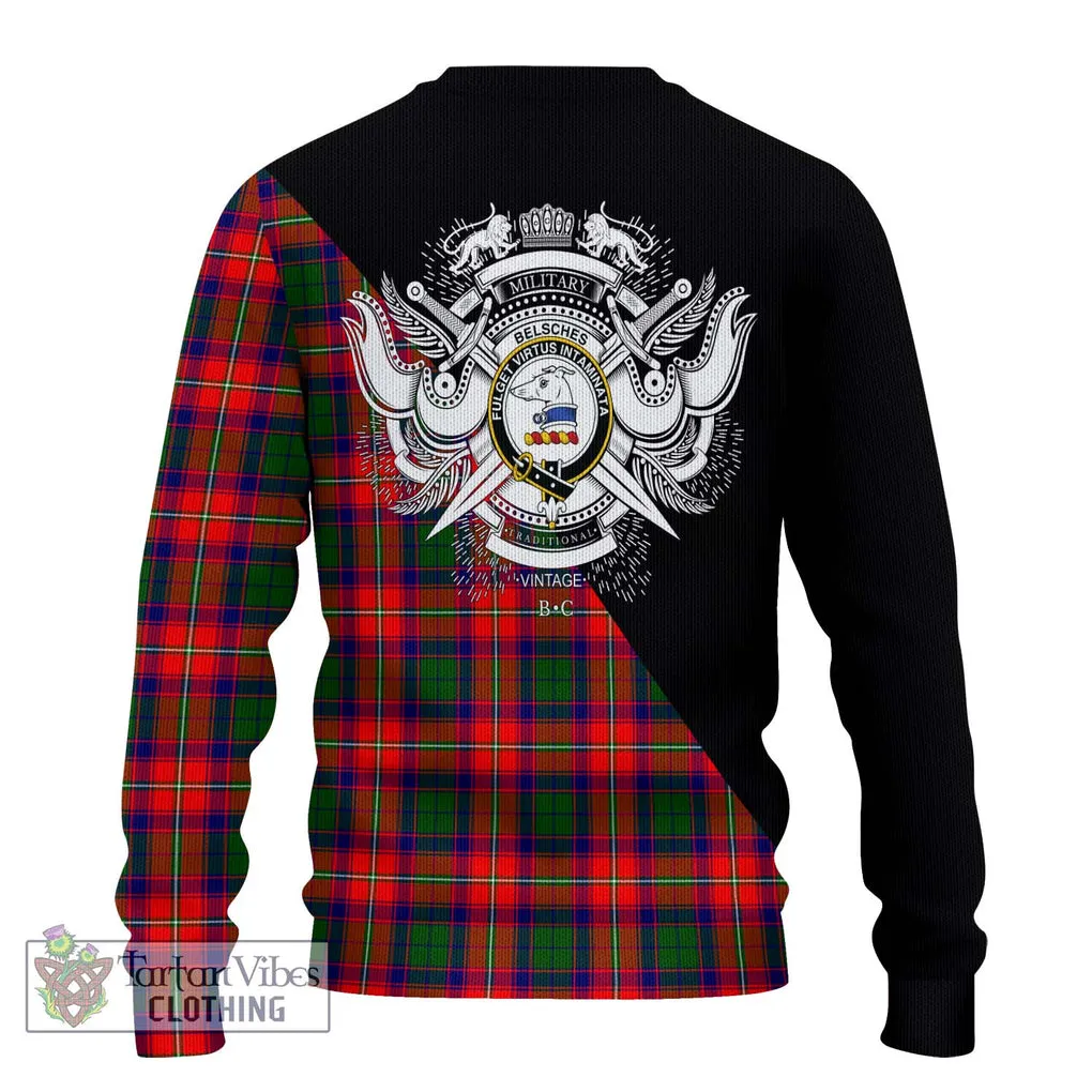 Belsches Tartan Ugly Sweater with Family Crest and Military Logo Style