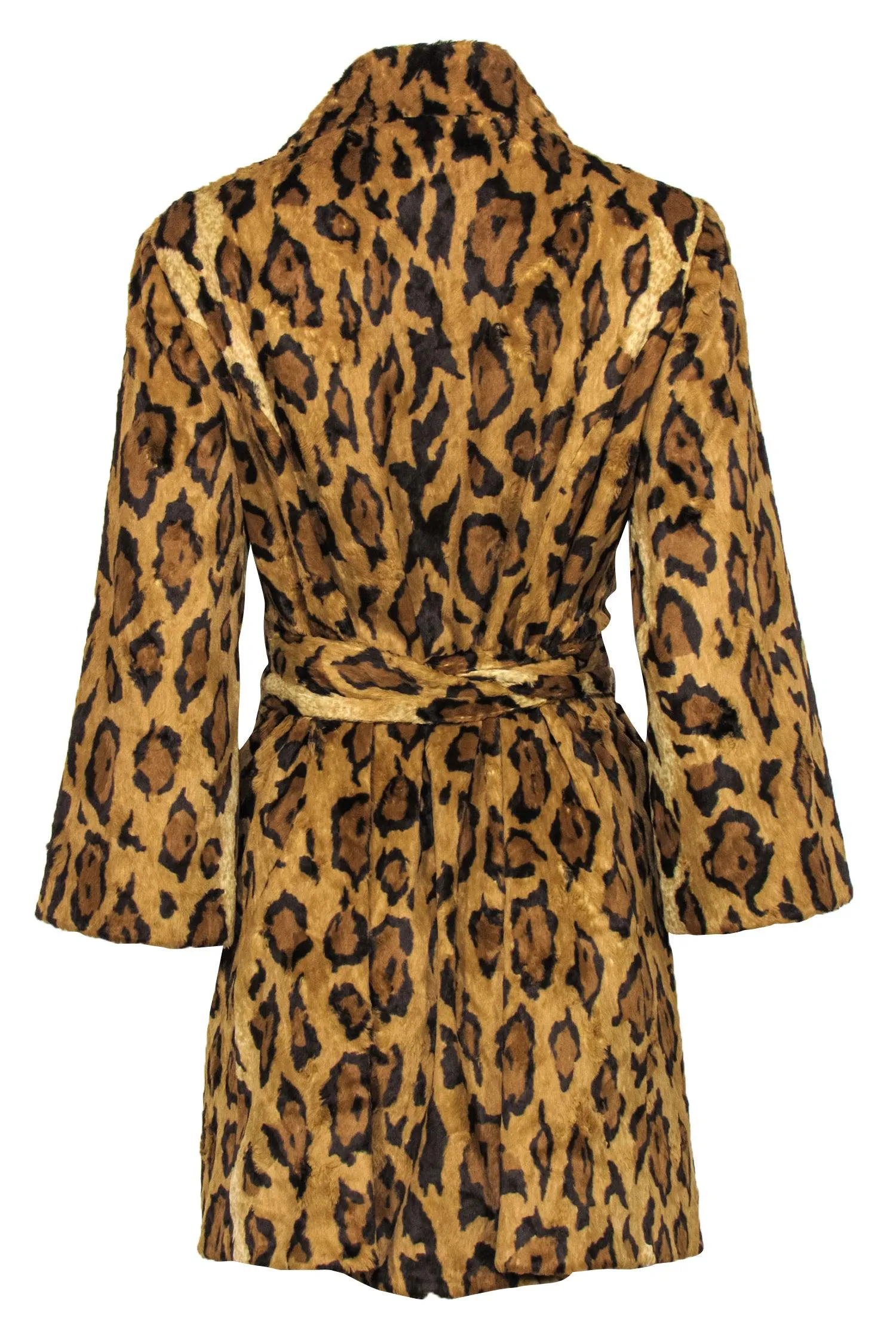 Beth Bowley - Tan Leopard Print Faux Fur Button-Up Trench Coat Sz 10