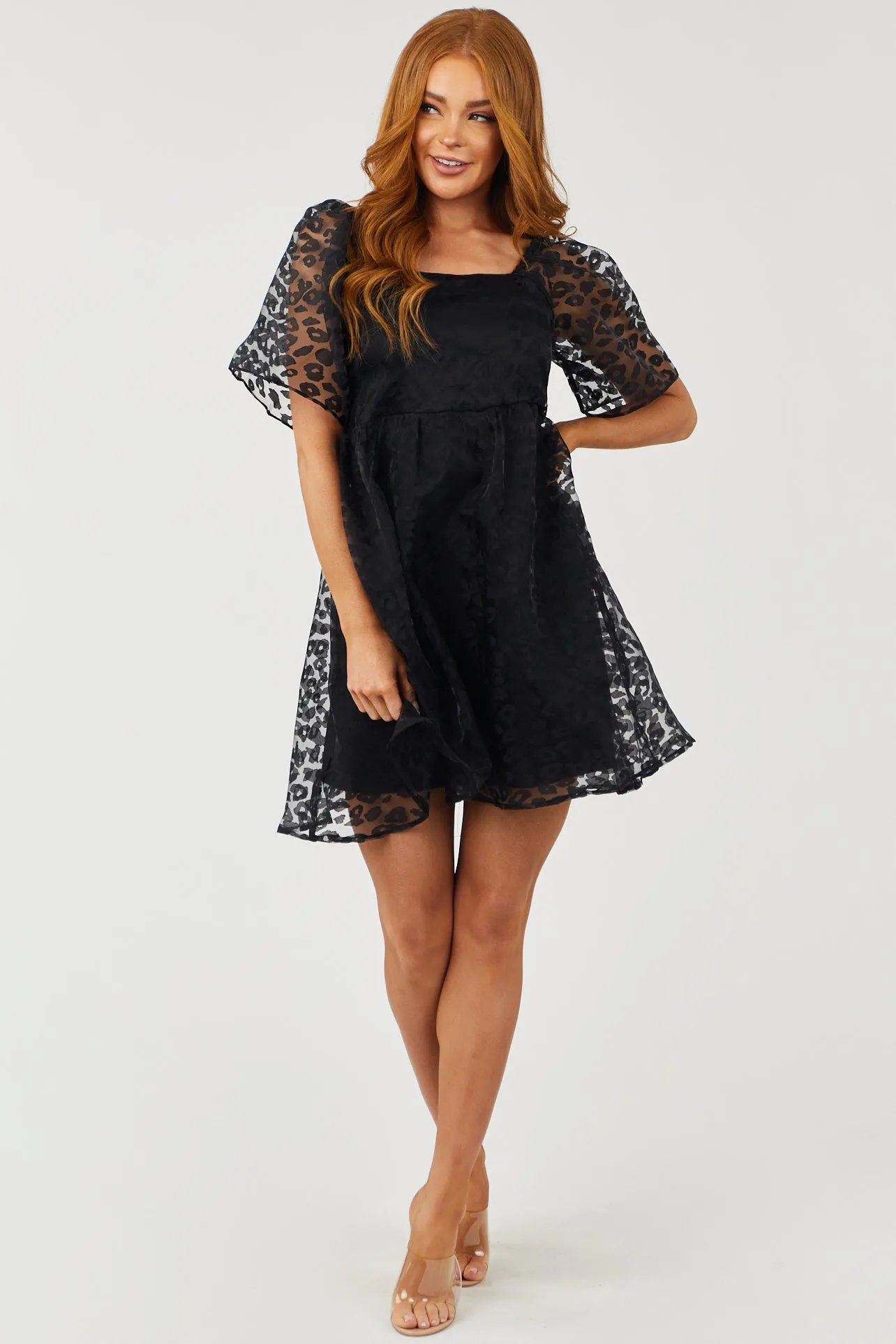 Black Leopard Print Short Sleeve Mini Dress