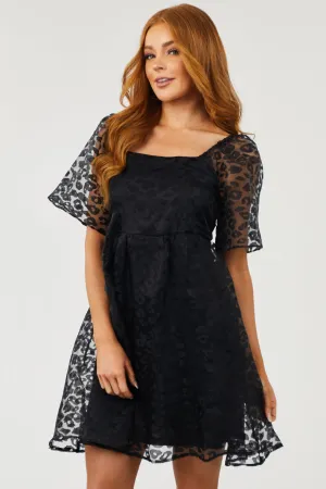 Black Leopard Print Short Sleeve Mini Dress