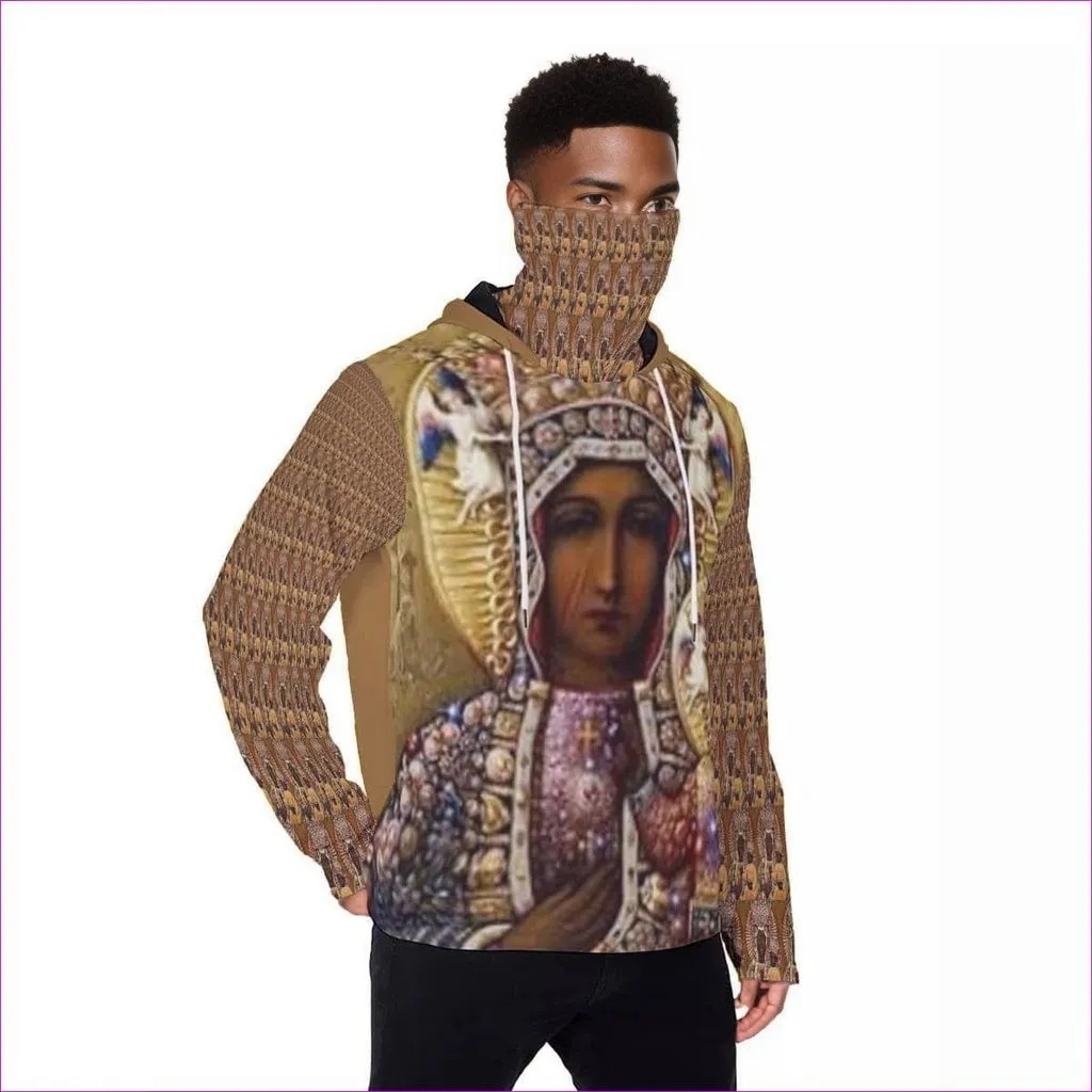 Black Madonna Men's Fur Lined Pullover Hoodie With Mask