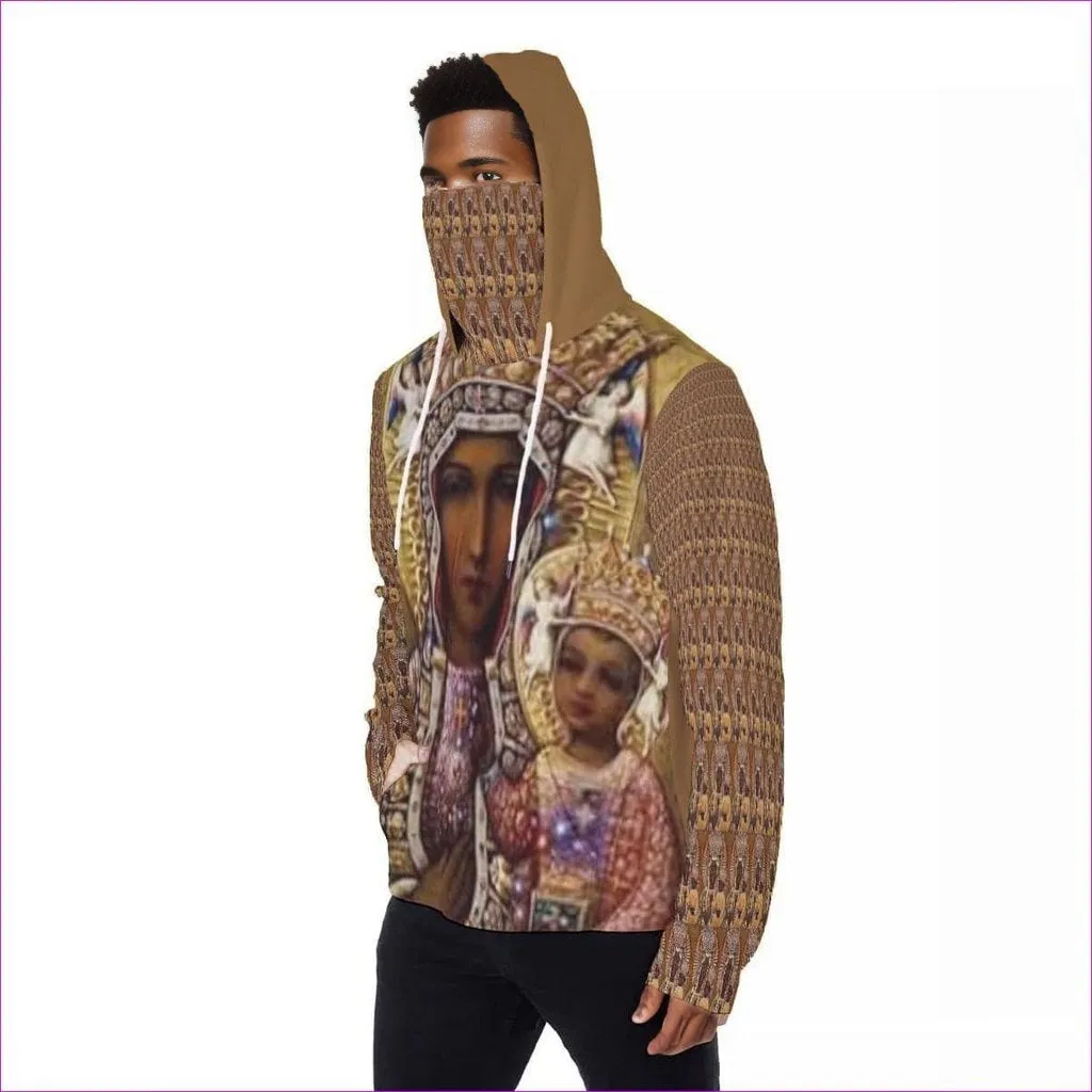 Black Madonna Men's Fur Lined Pullover Hoodie With Mask