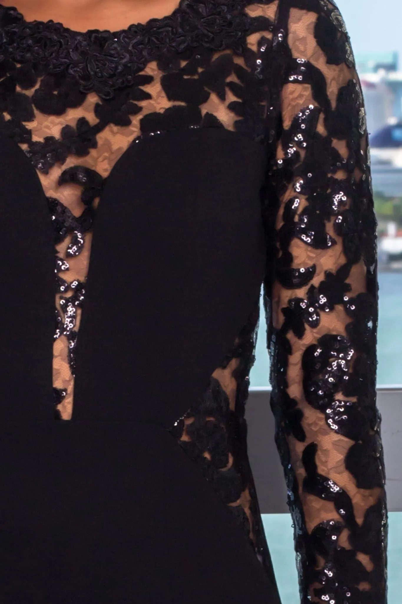 Black Maxi Dress with Sequin Sleeves