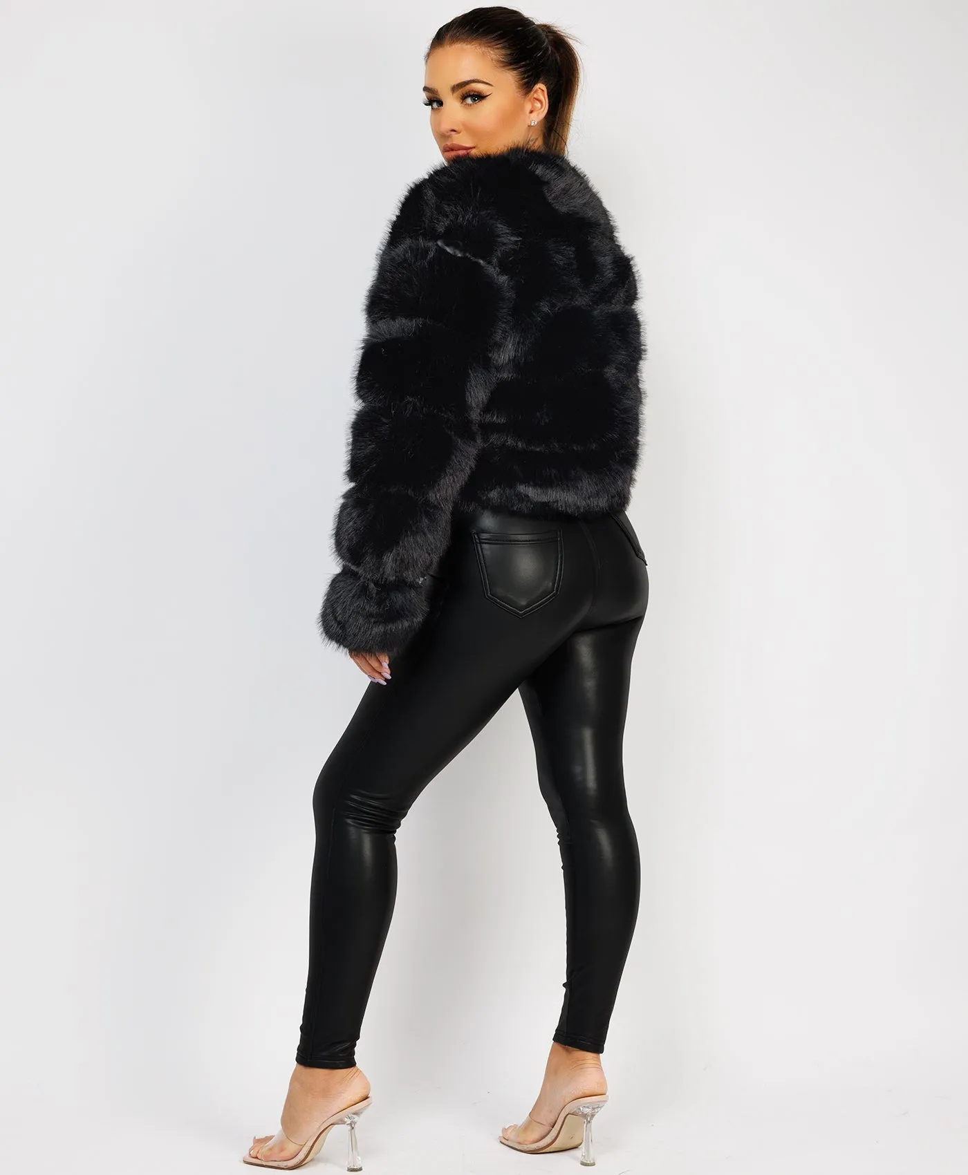 Black Premium Faux Fur Tiered Coat Jacket