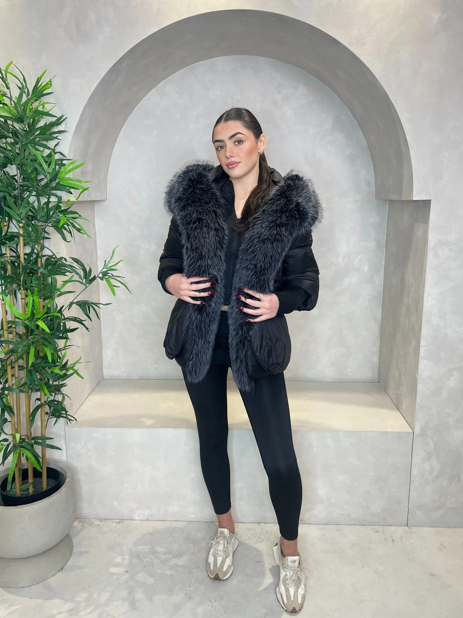 Black Premium Faux Fur Trim Coat