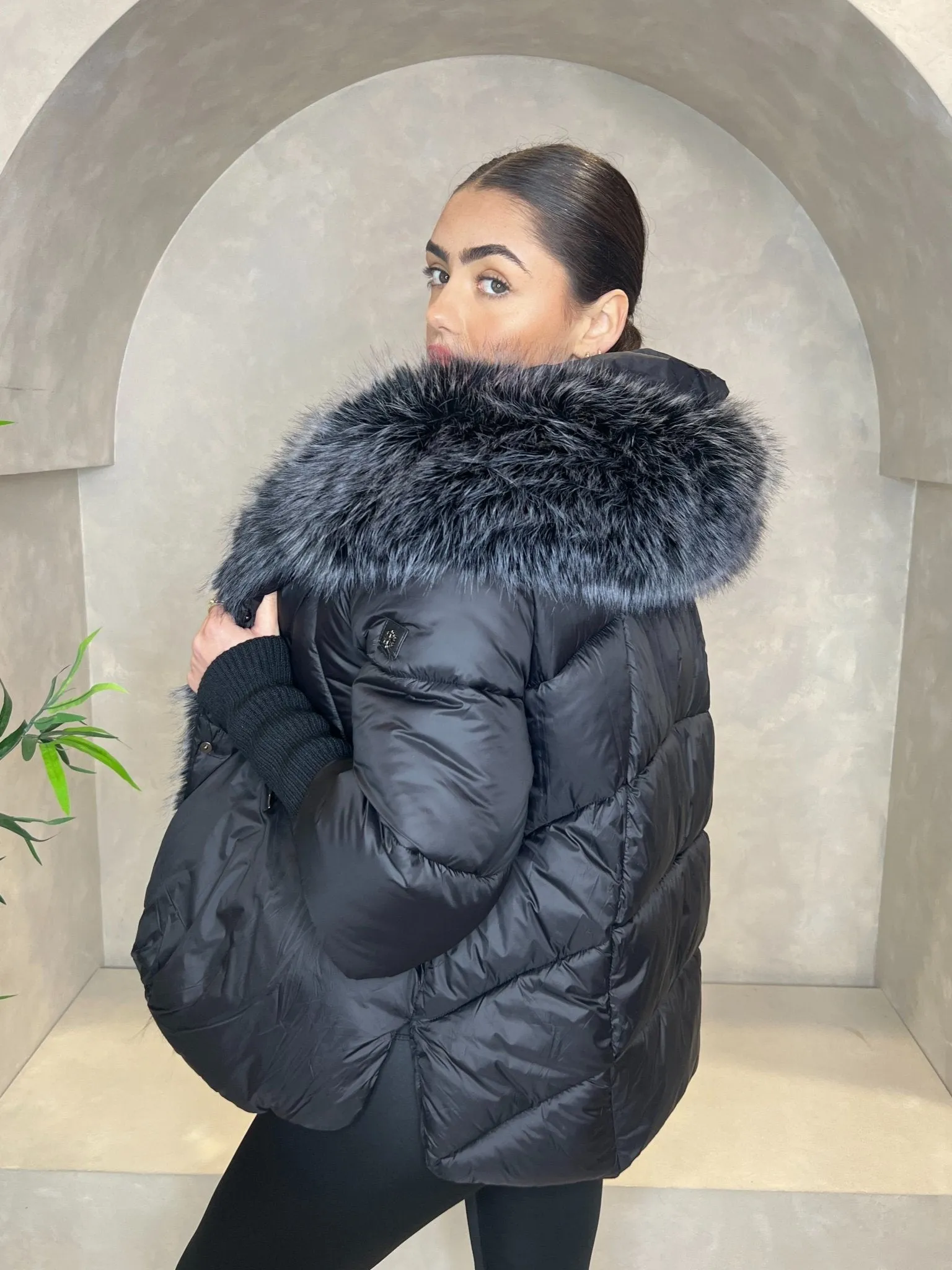 Black Premium Faux Fur Trim Coat