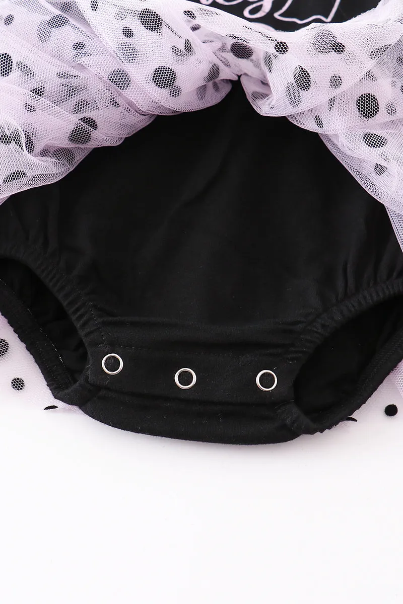 Black "BOO" ruffle baby romper