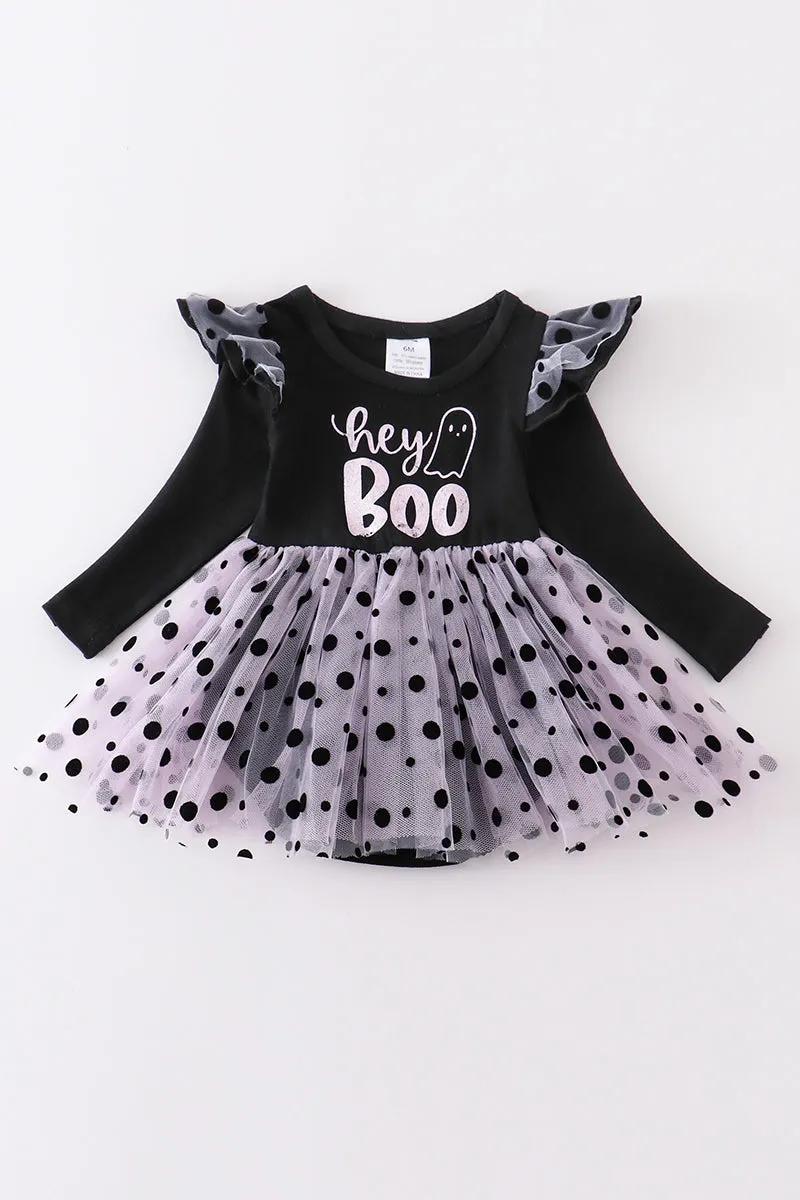 Black "BOO" ruffle baby romper