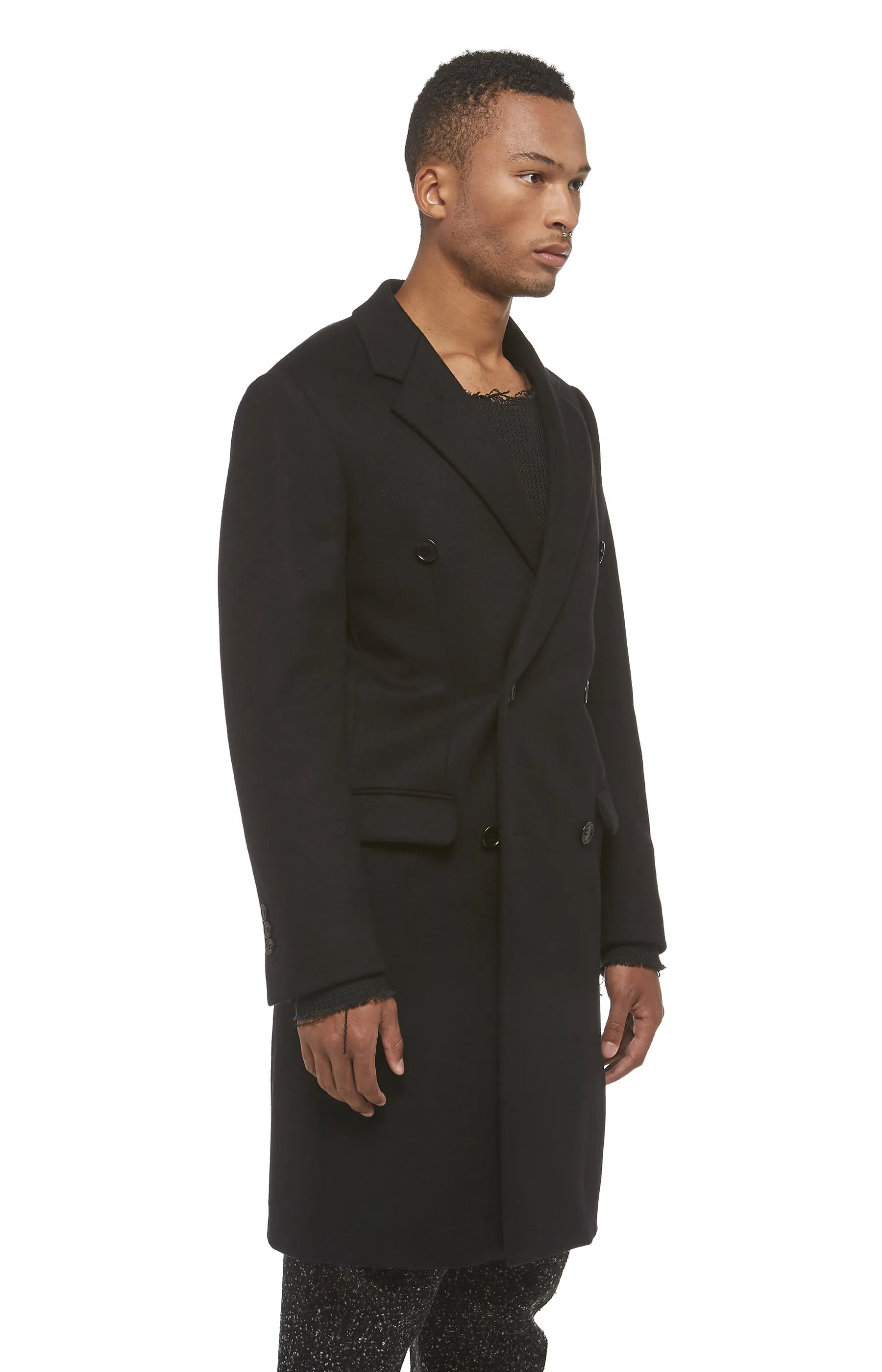 Black Wool DB Overcoat