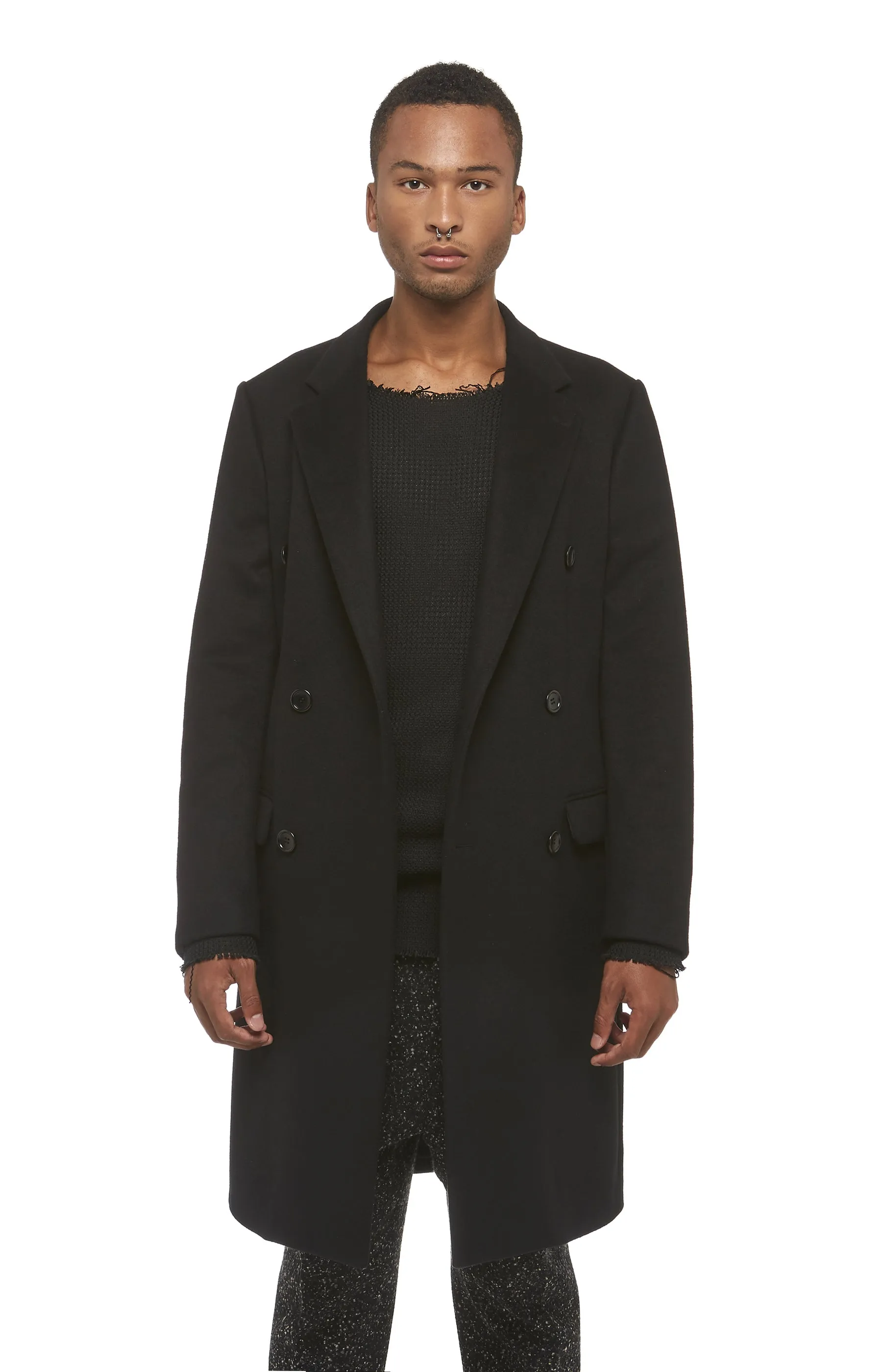 Black Wool DB Overcoat