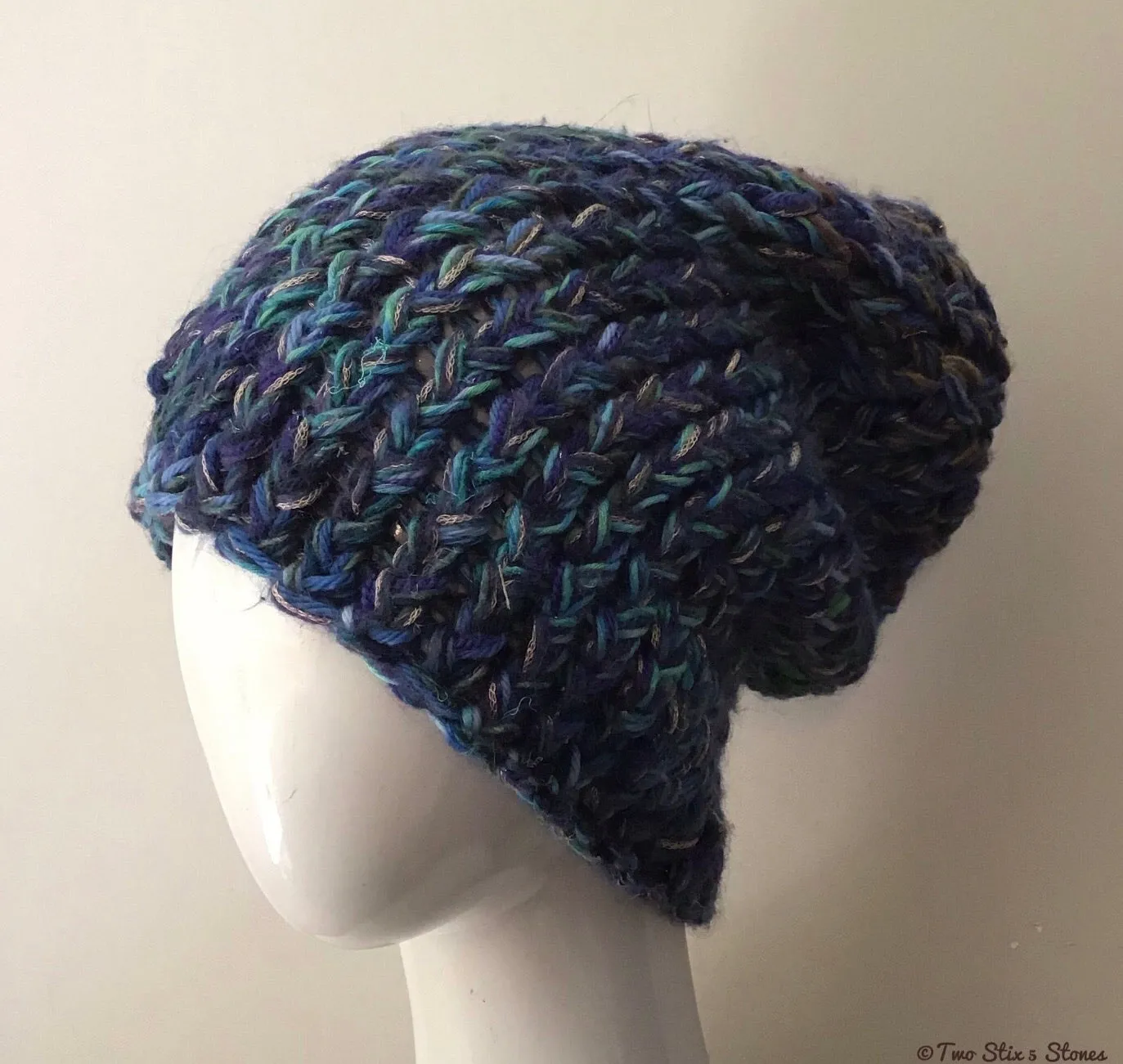 Blue & Turquoise Tweed Slouchy Hat Beanie