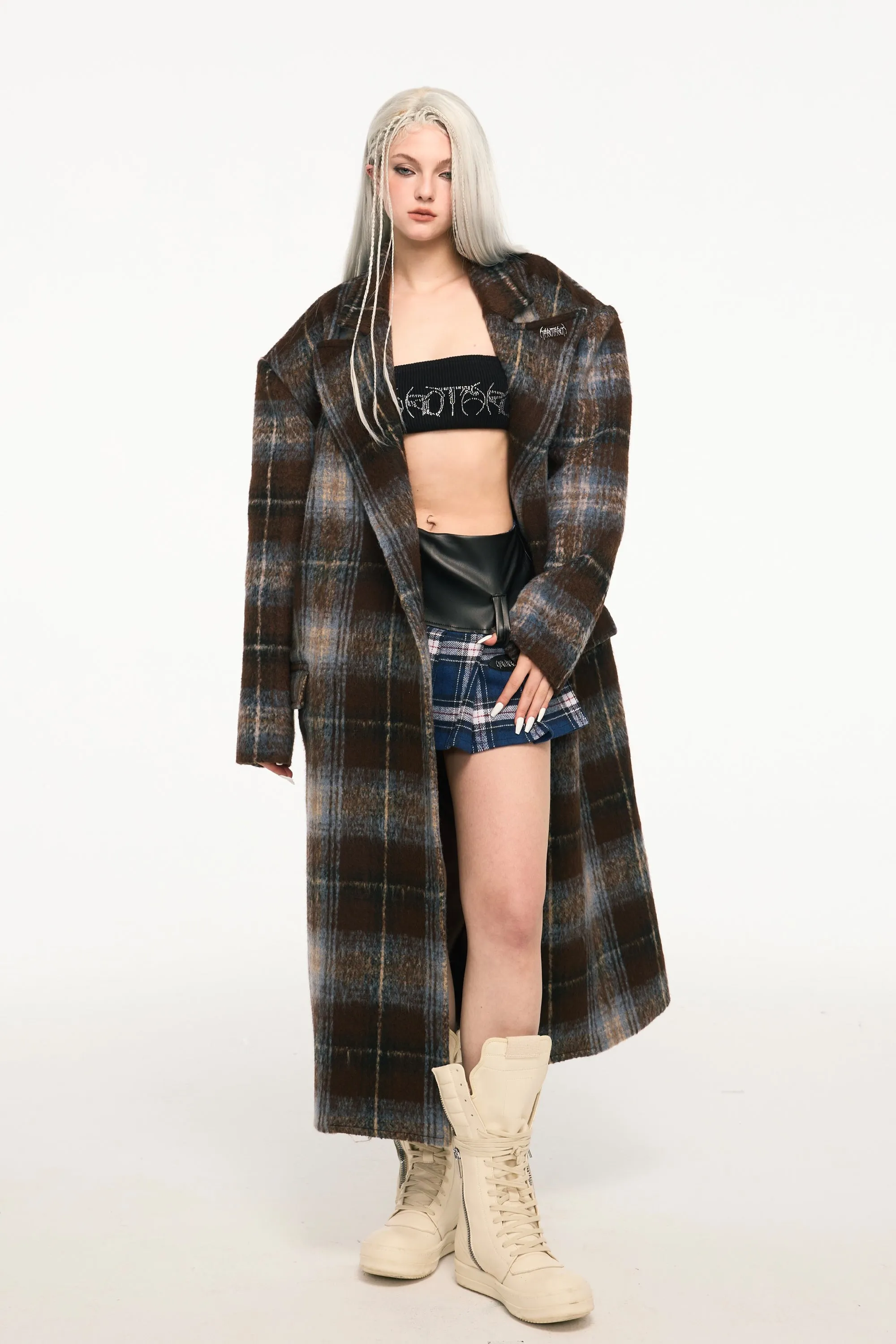 BLUE TRACK retro punk plaid leather skirt