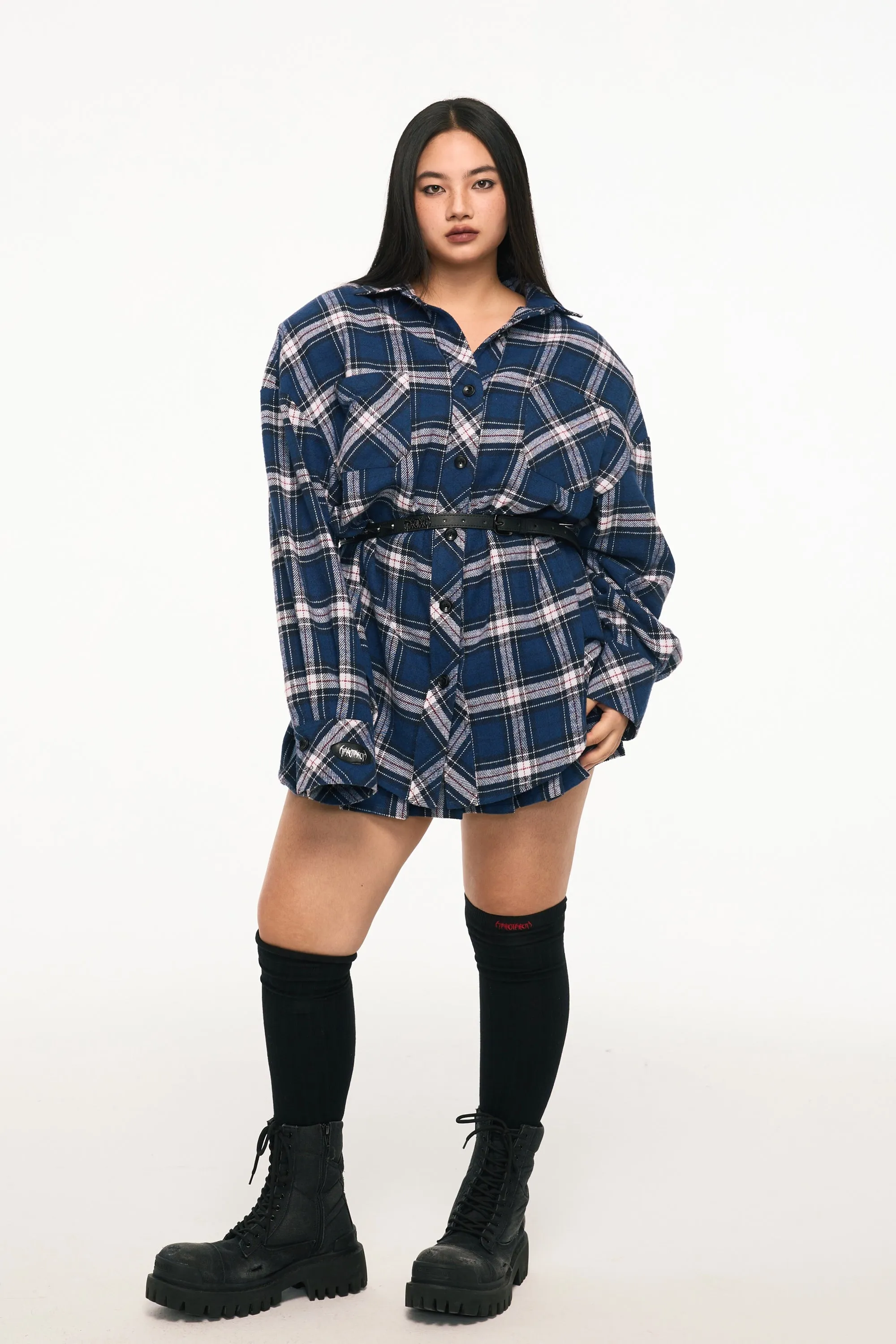 BLUE TRACK retro punk plaid leather skirt