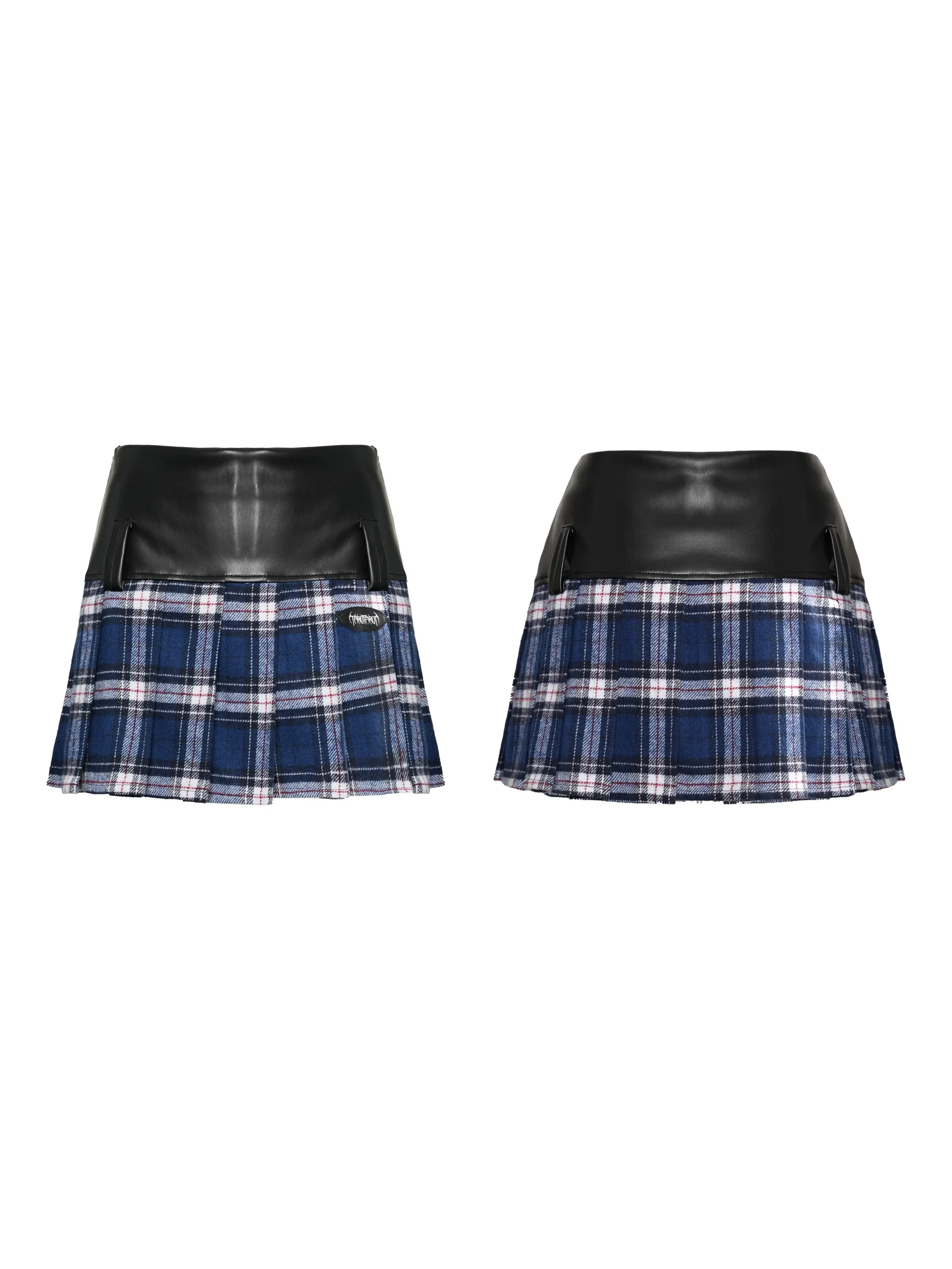 BLUE TRACK retro punk plaid leather skirt