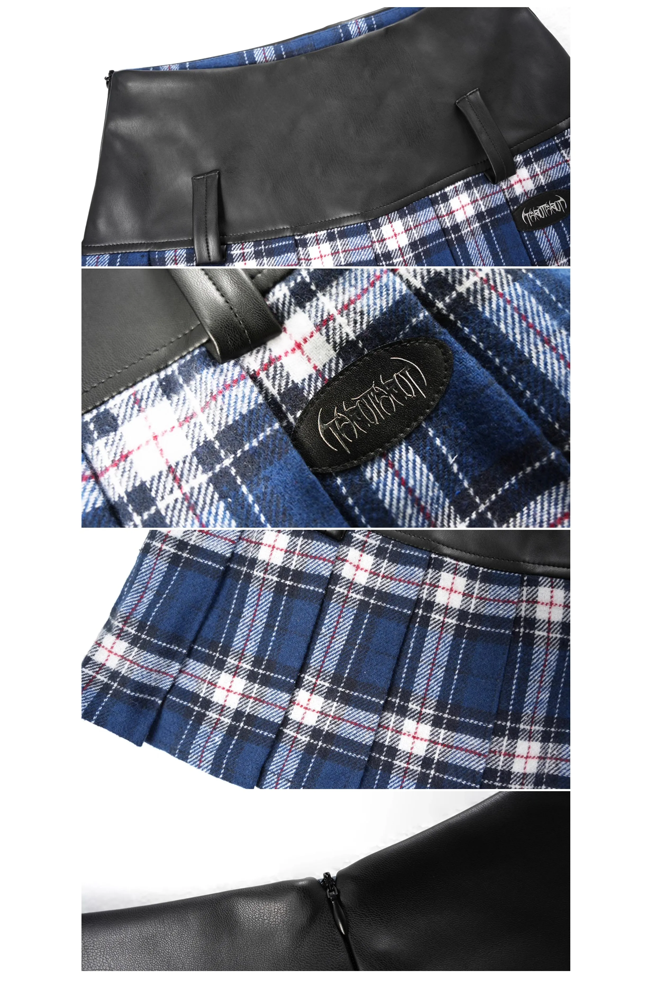 BLUE TRACK retro punk plaid leather skirt