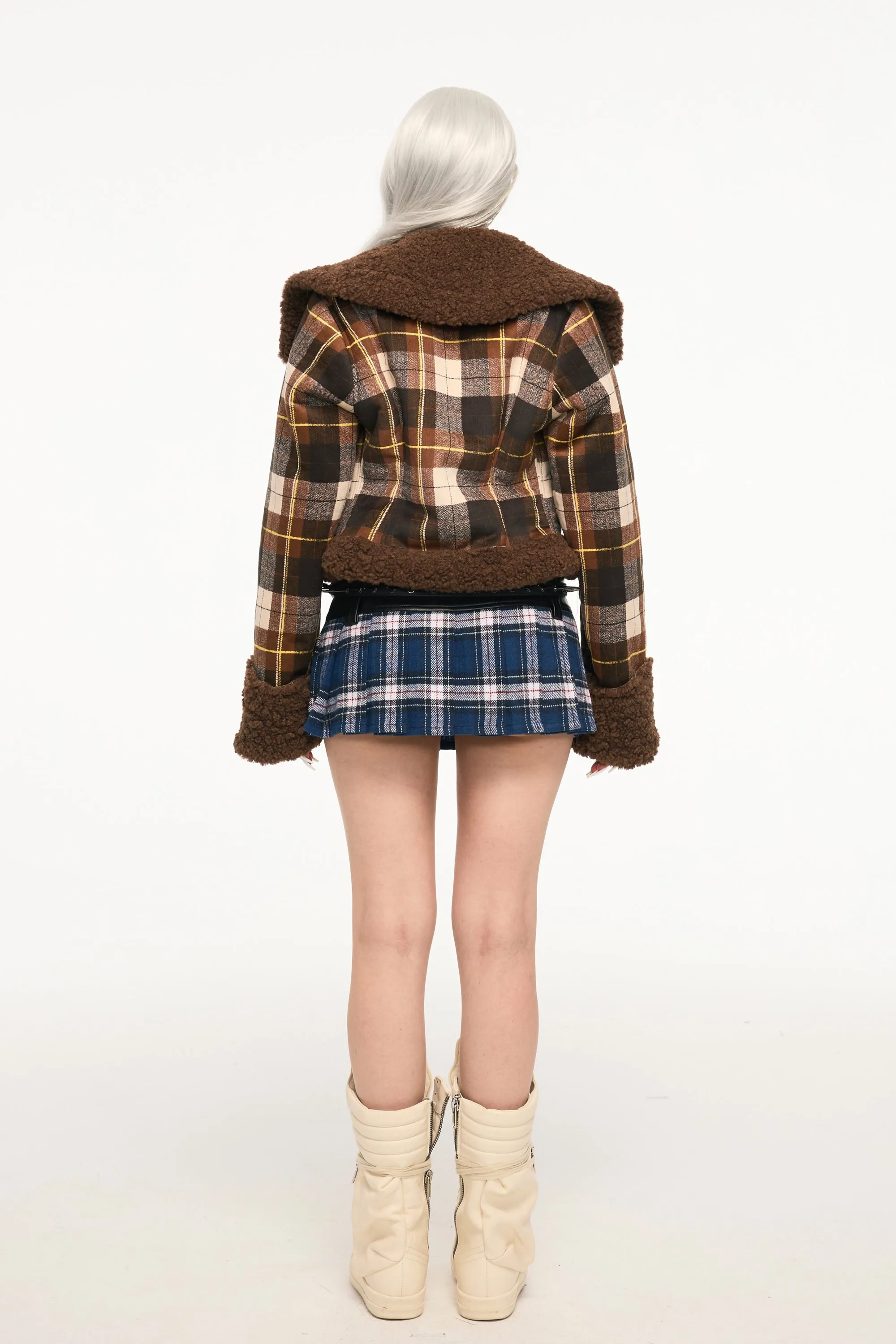 BLUE TRACK retro punk plaid leather skirt