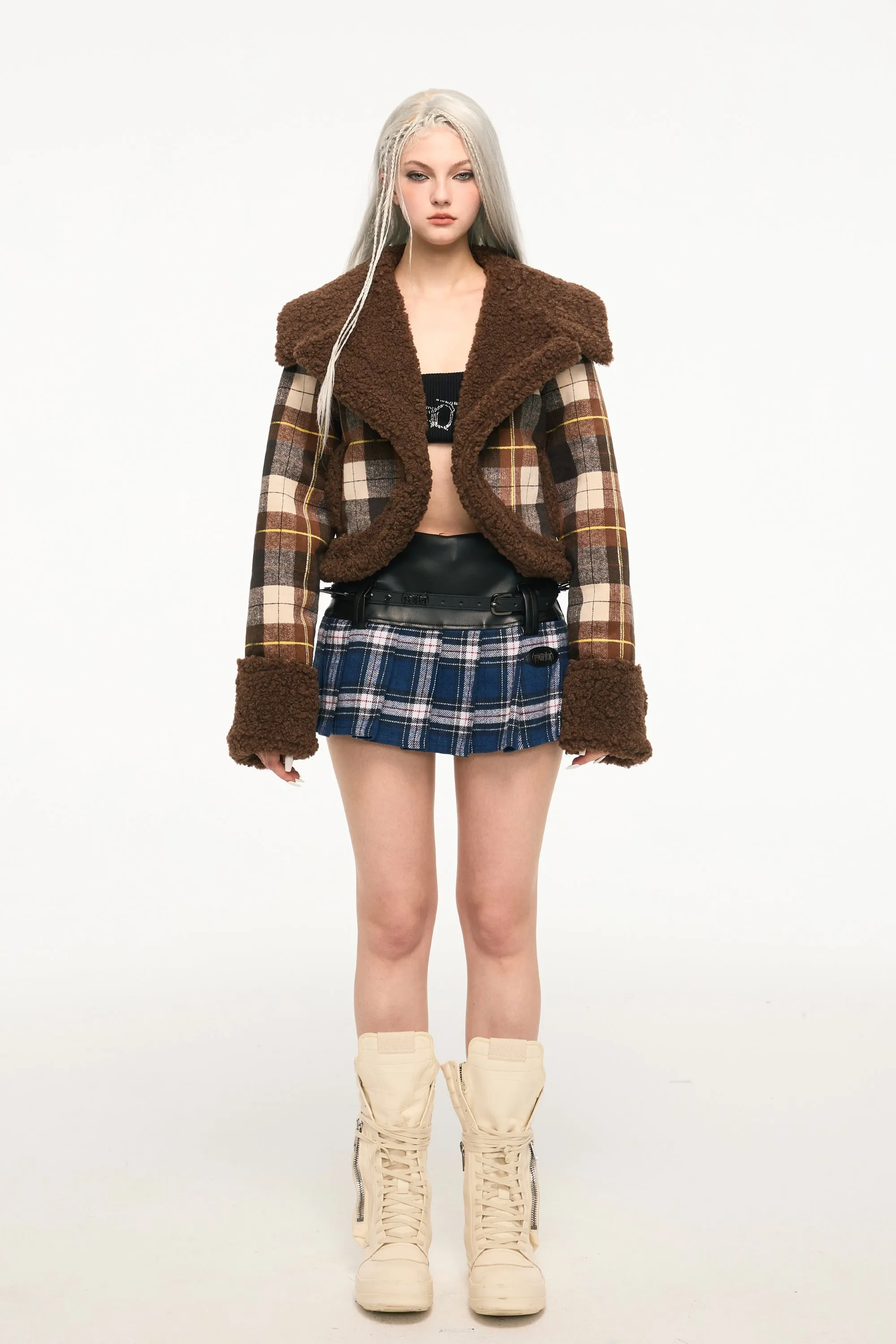 BLUE TRACK retro punk plaid leather skirt