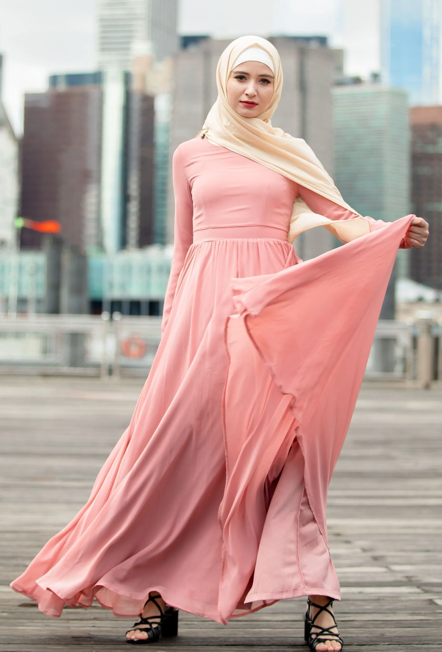 Blush Me Away Chiffon Maxi Dress With Sleeves-CLEARANCE