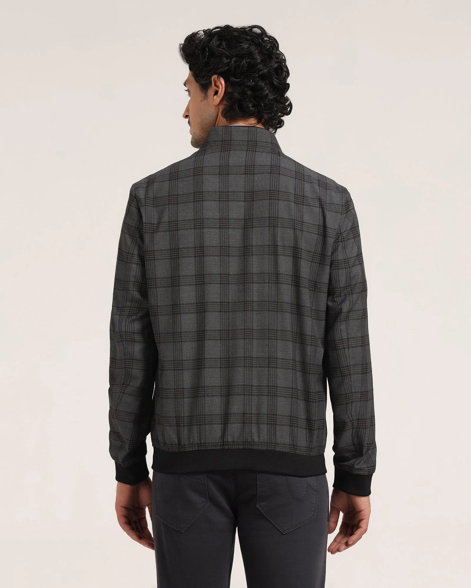 Bomber Charcoal Check Zipper Jacket - Nadra