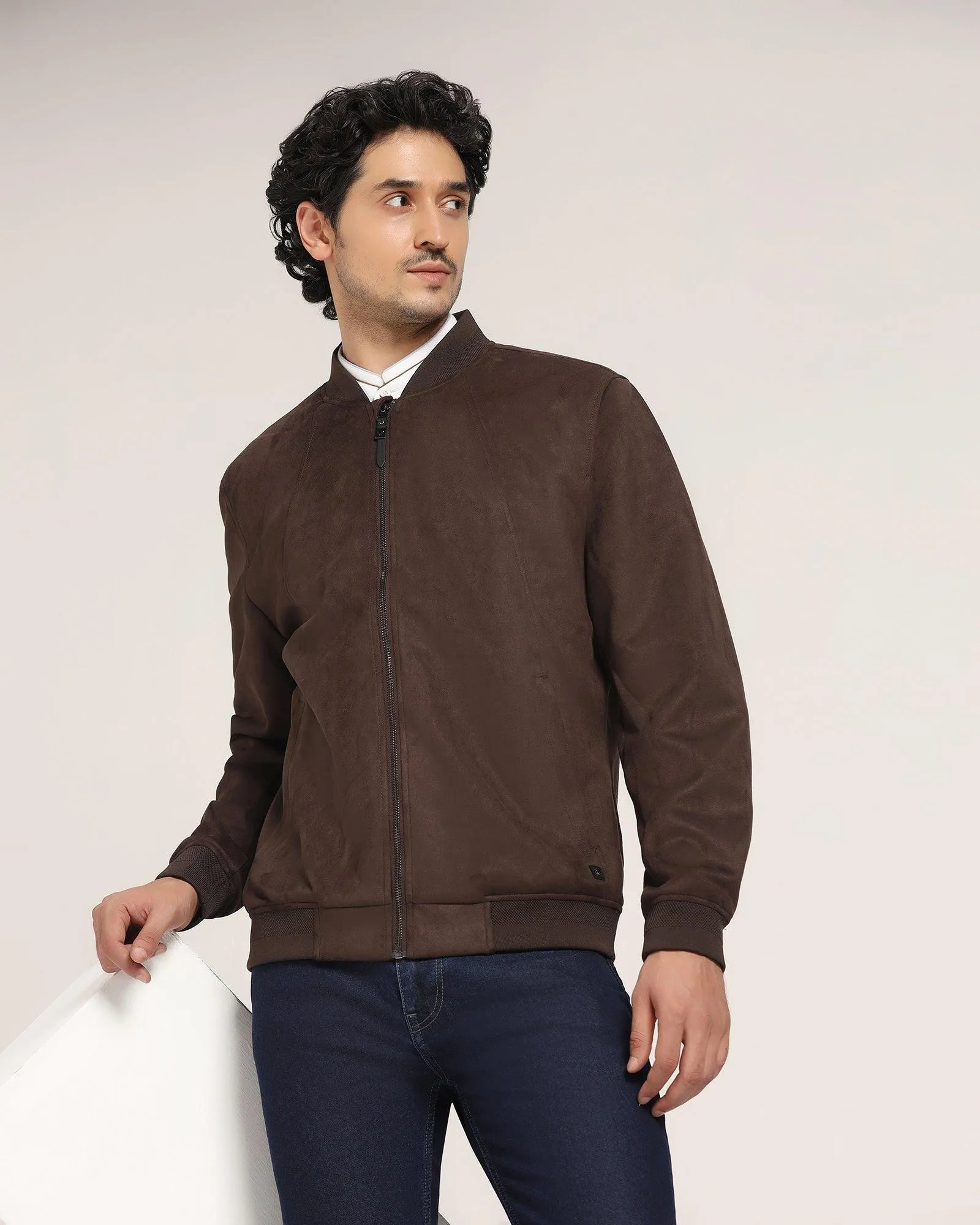 Bomber Coffee Brown Solid Zipper Jacket - Raul