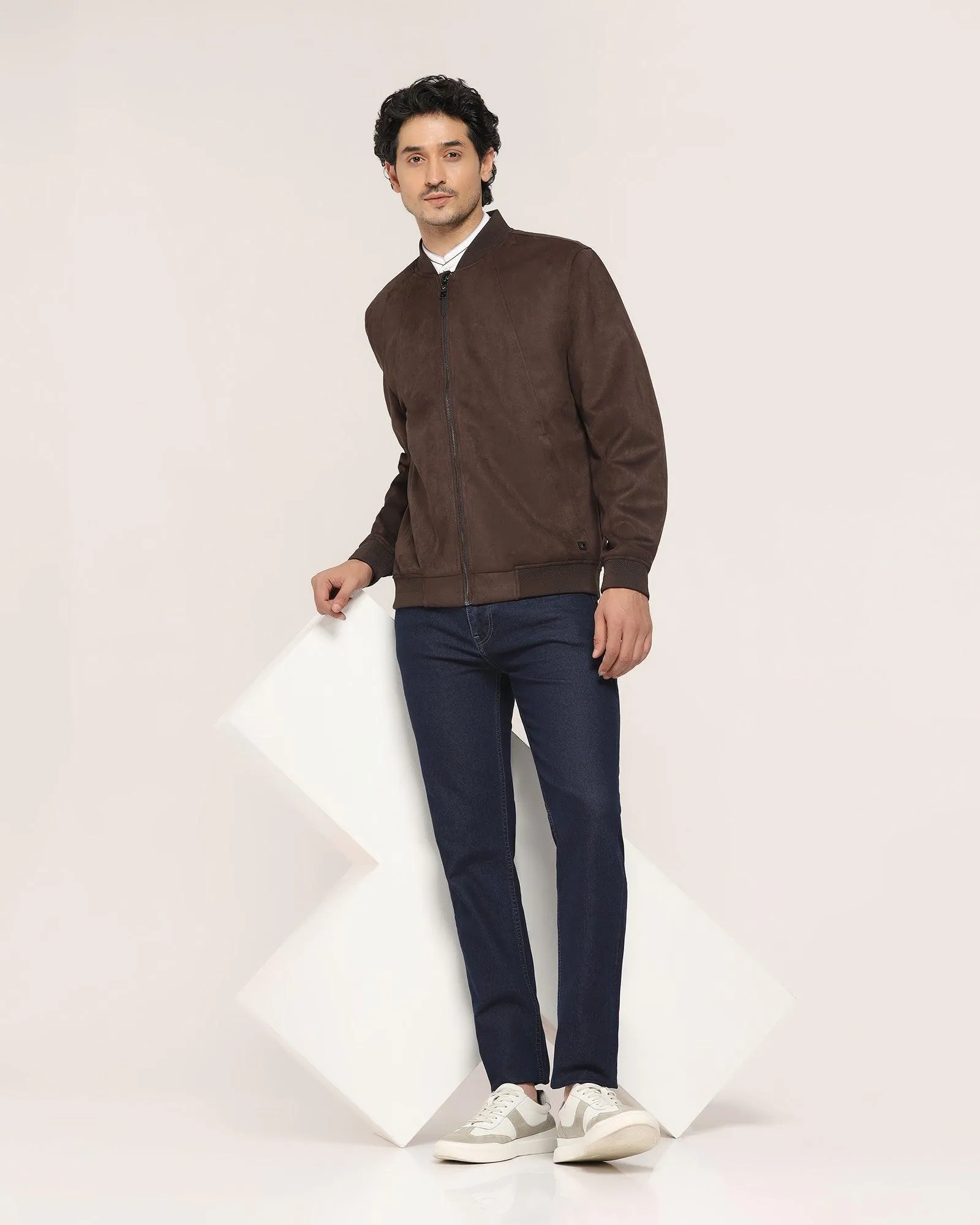 Bomber Coffee Brown Solid Zipper Jacket - Raul