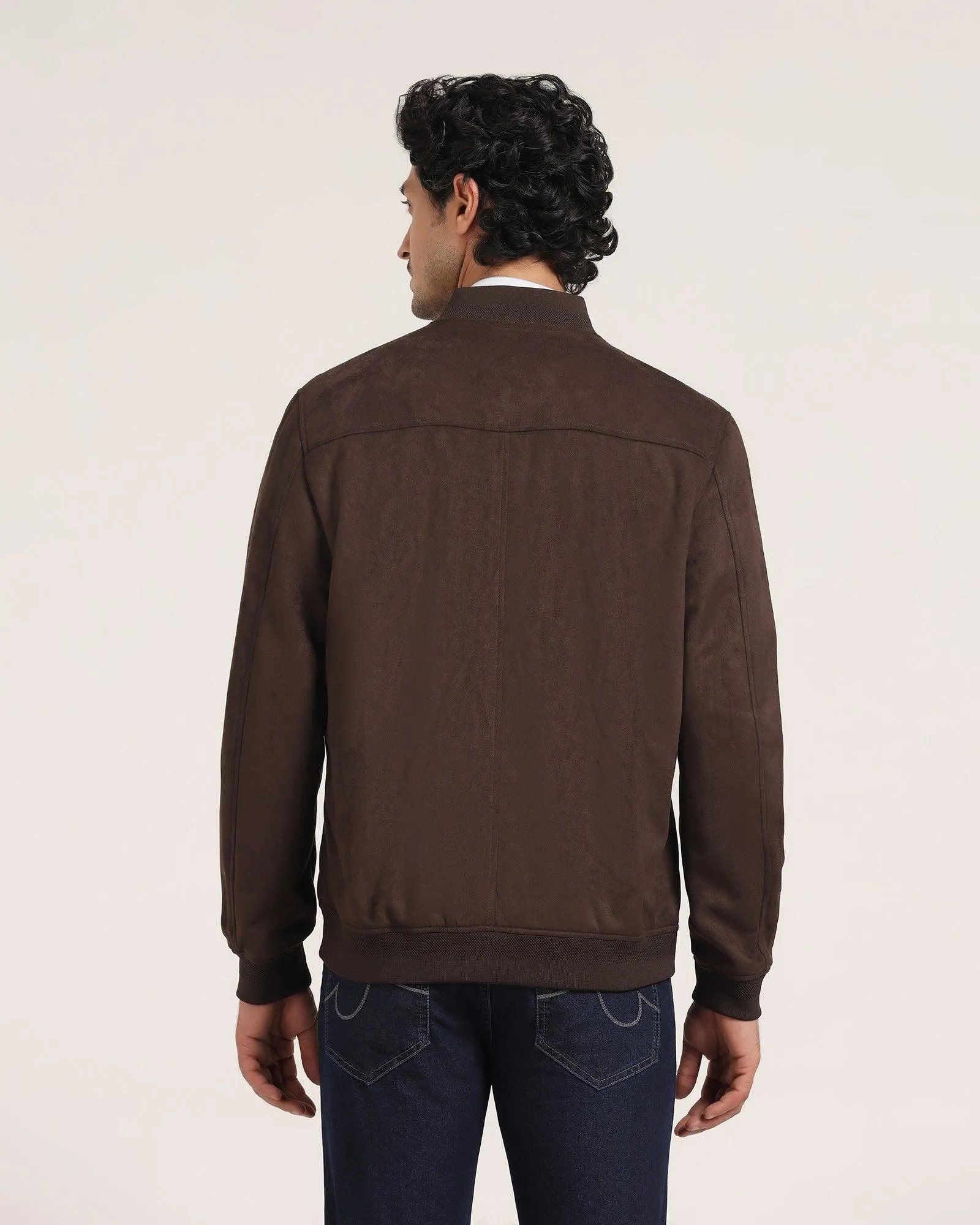 Bomber Coffee Brown Solid Zipper Jacket - Raul