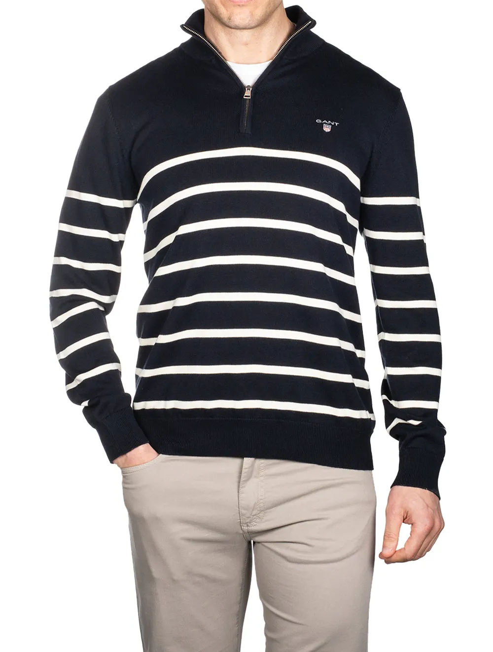 Br Stripe Half Zip Evening Blue