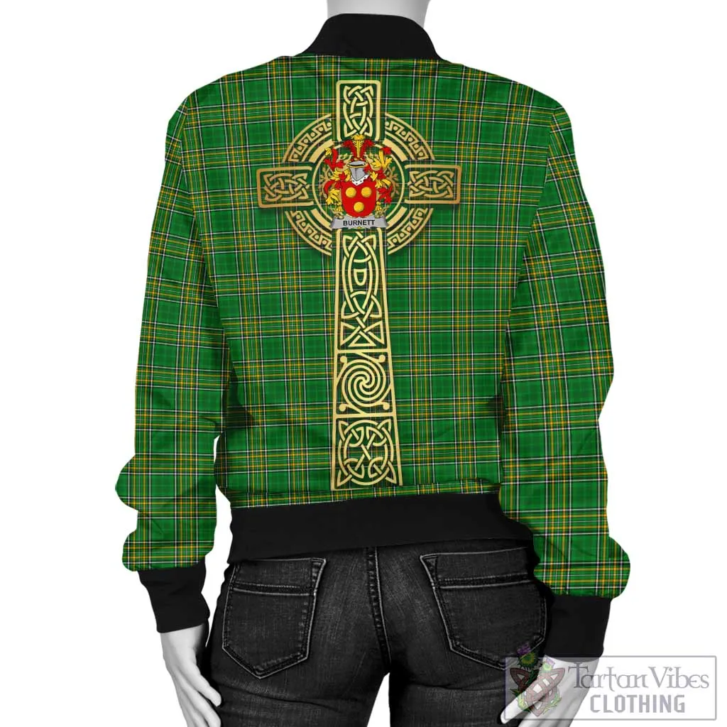 Burnett Irish Clan Tartan Bomber Jacket with Coat of Arms Celtic Tree of Life Style