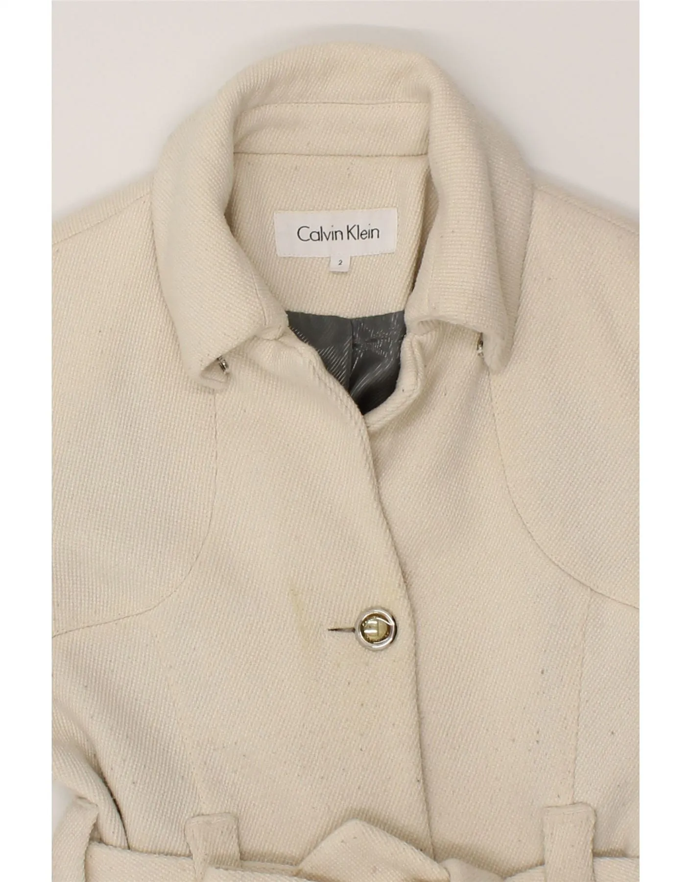 CALVIN KLEIN Womens Overcoat US 2 XS Beige Wool