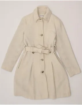 CALVIN KLEIN Womens Overcoat US 2 XS Beige Wool