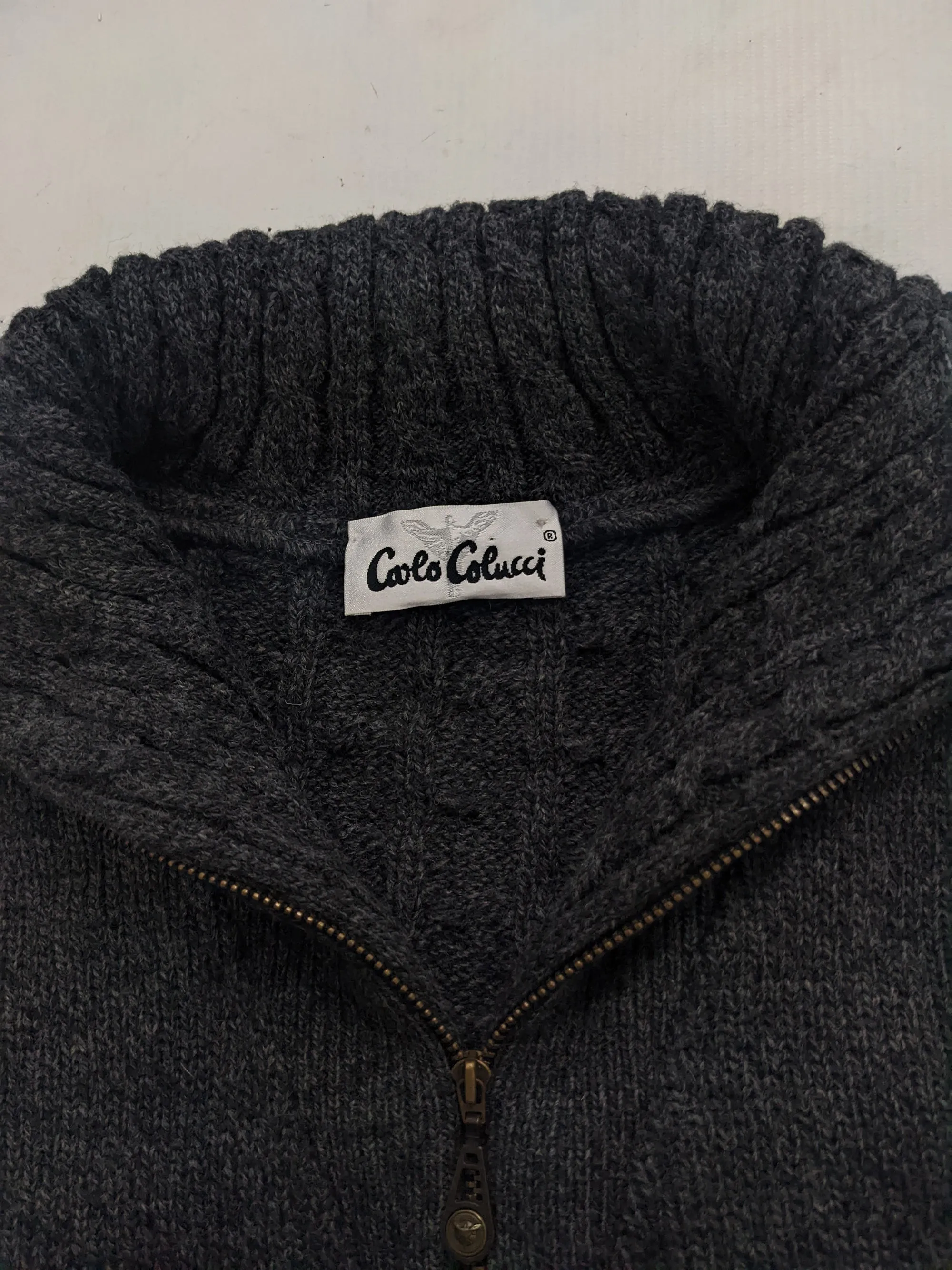 Carlo Colucci Vintage Mens Cable Knit & Embroidered Suede Sweater