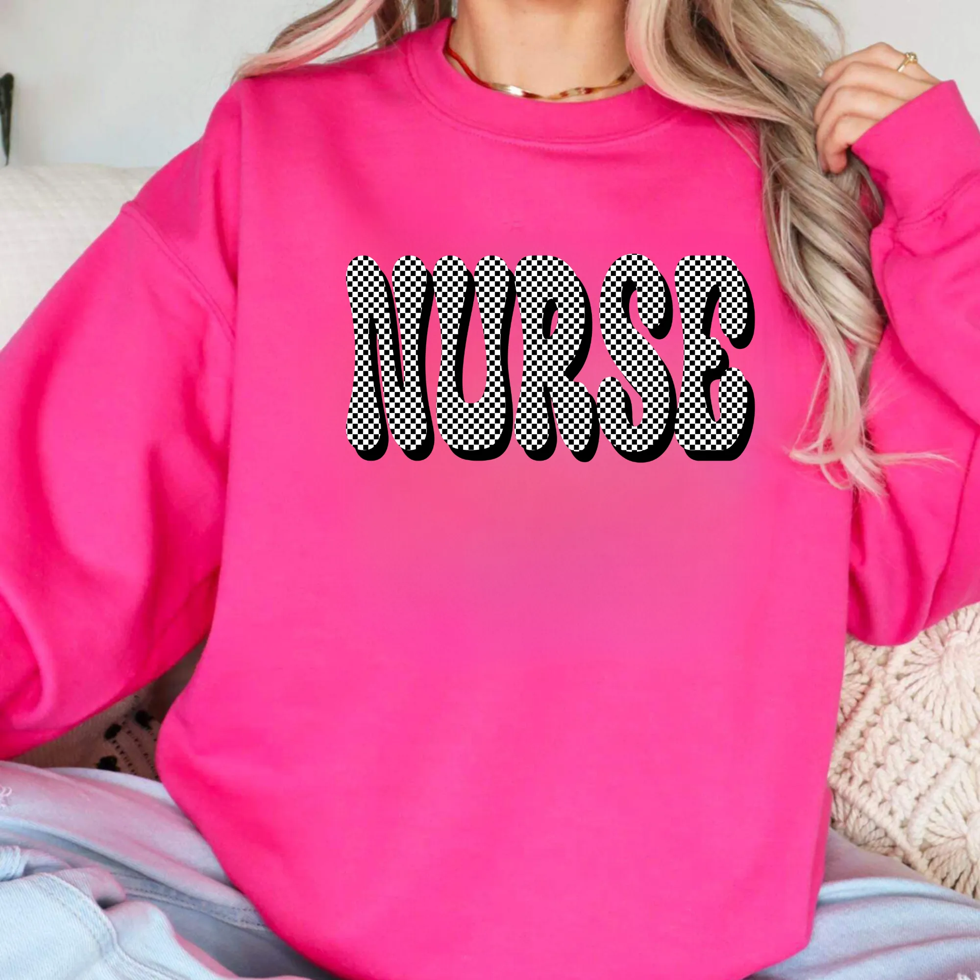 Checkered Nurse Crewneck Sweatshirt