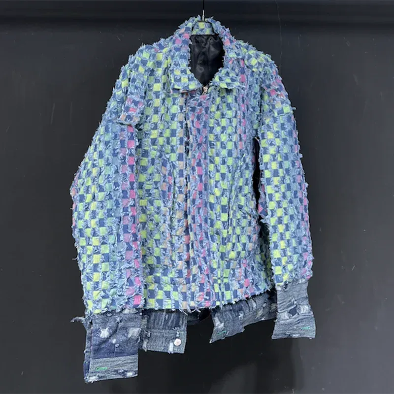 Checkered Patchwork Colorful Denim Jacket